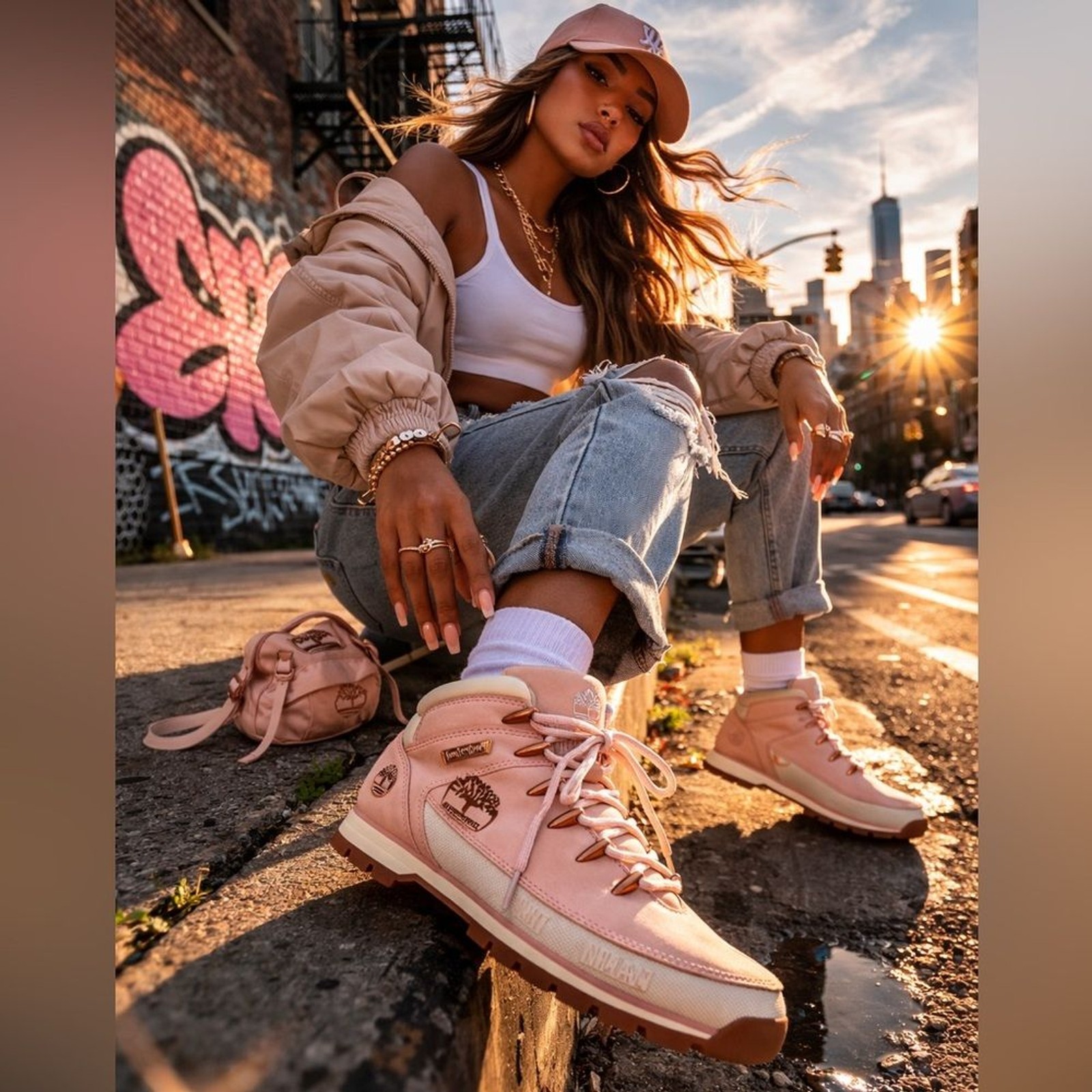 Timberland Pink Euro Sprint Mid Hiker Boots -Leather