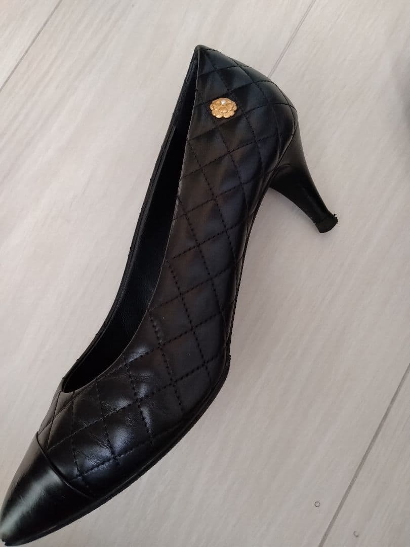 CHANEL Pumps Size 24cm 38 Calfskin High Heels Classic Style