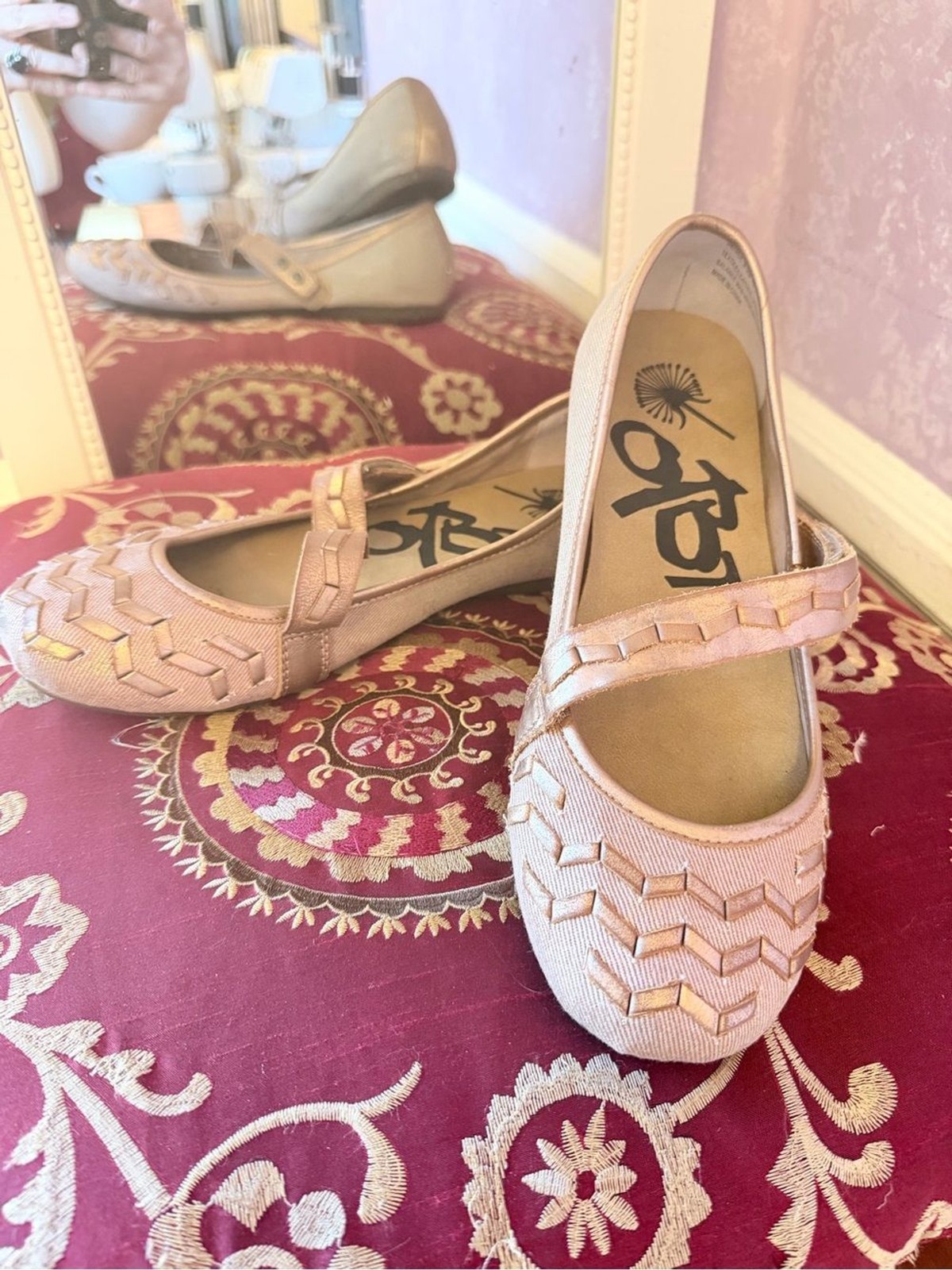 OTBT Blush Pink Woven Mary Jane Flats