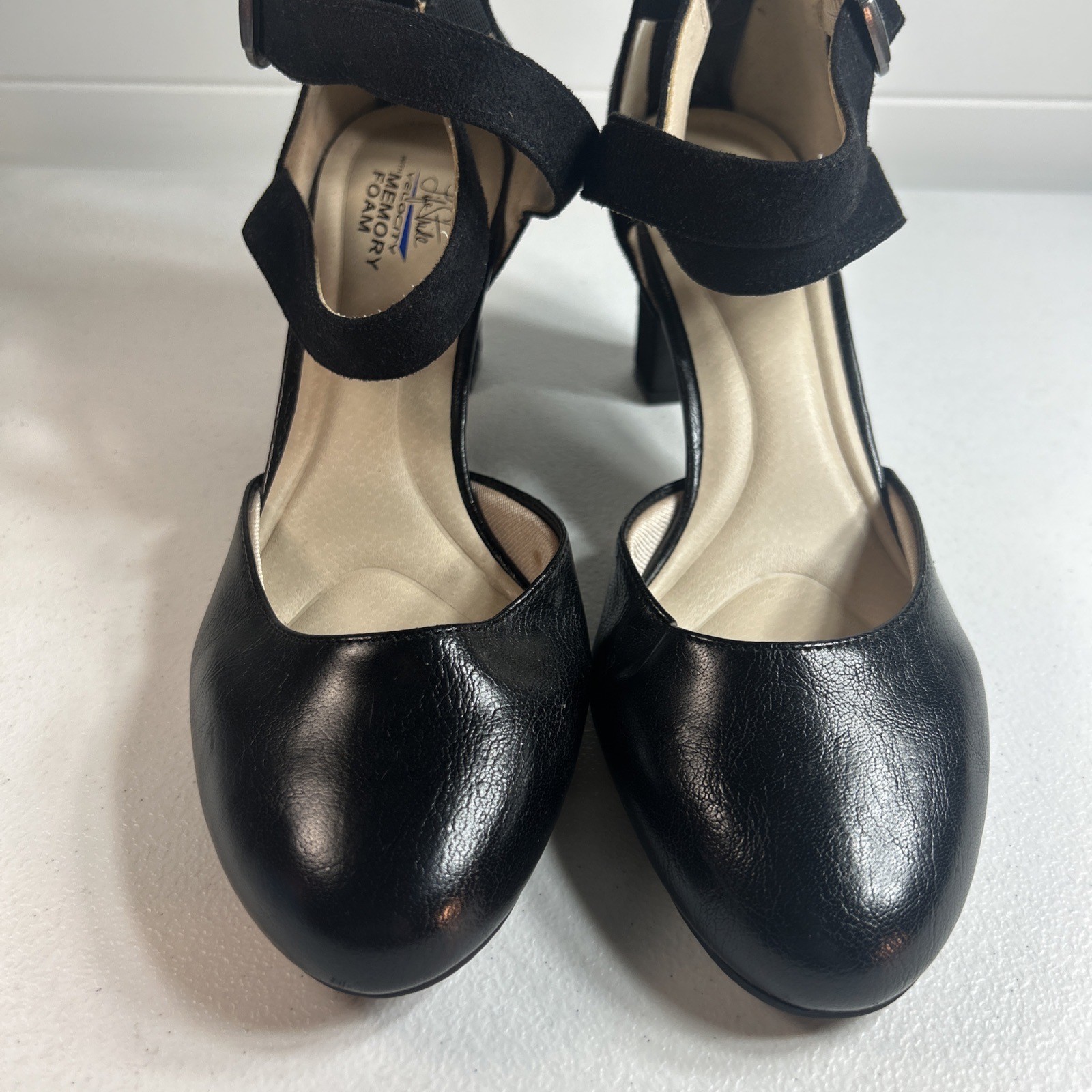 LifeStride Marlene Pumps Size 8.5 M Black Strappy Flex Comfort Zipper Heel Shoes