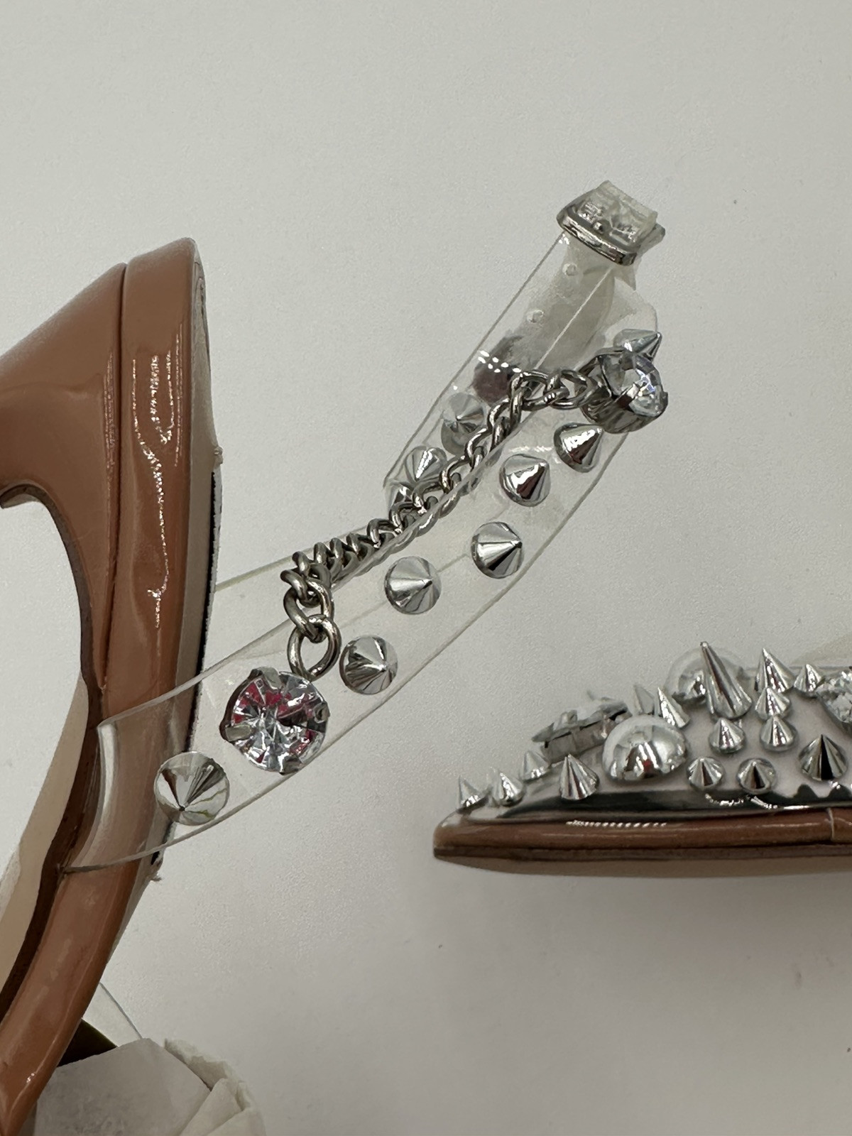 New Steve Madden Aware Clear Spike And Jeweled Heels Womens 5.5