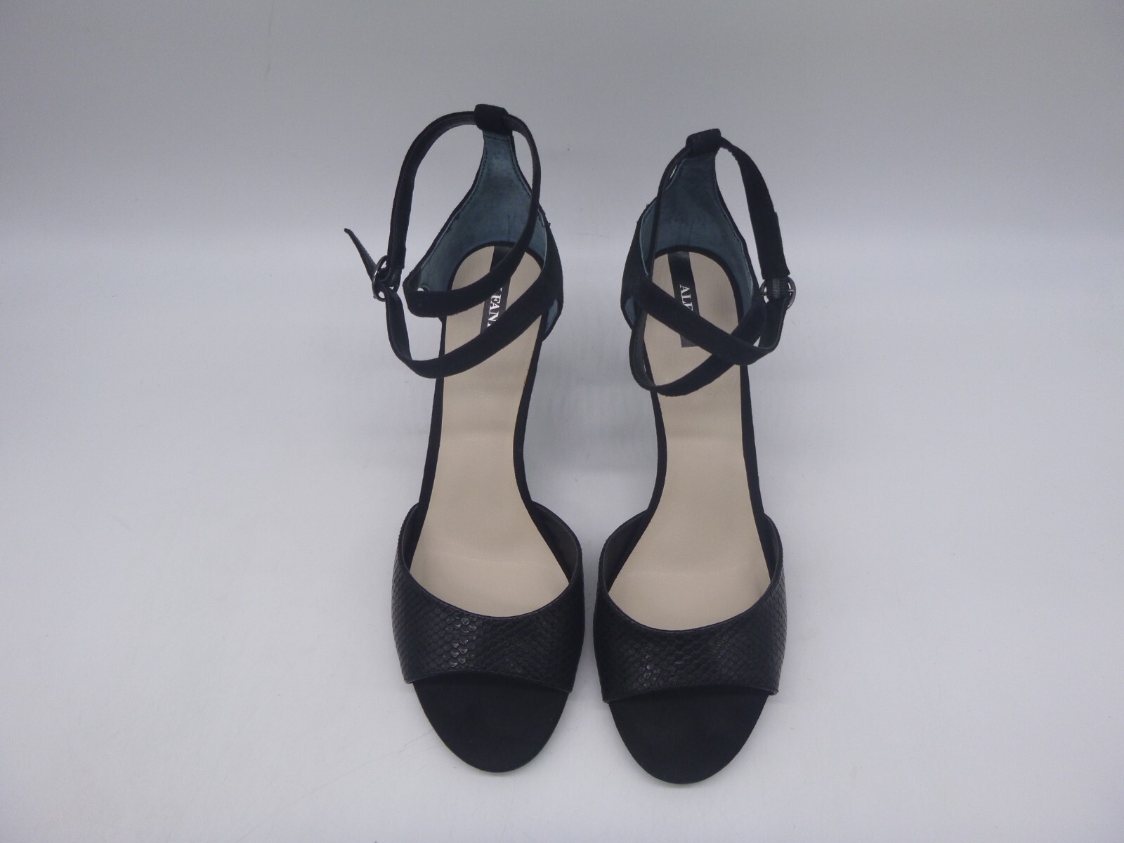 Alfani Galeah Black Leather & Synthetic Woman’s Strappy Sandals Heels Size 8.5 M