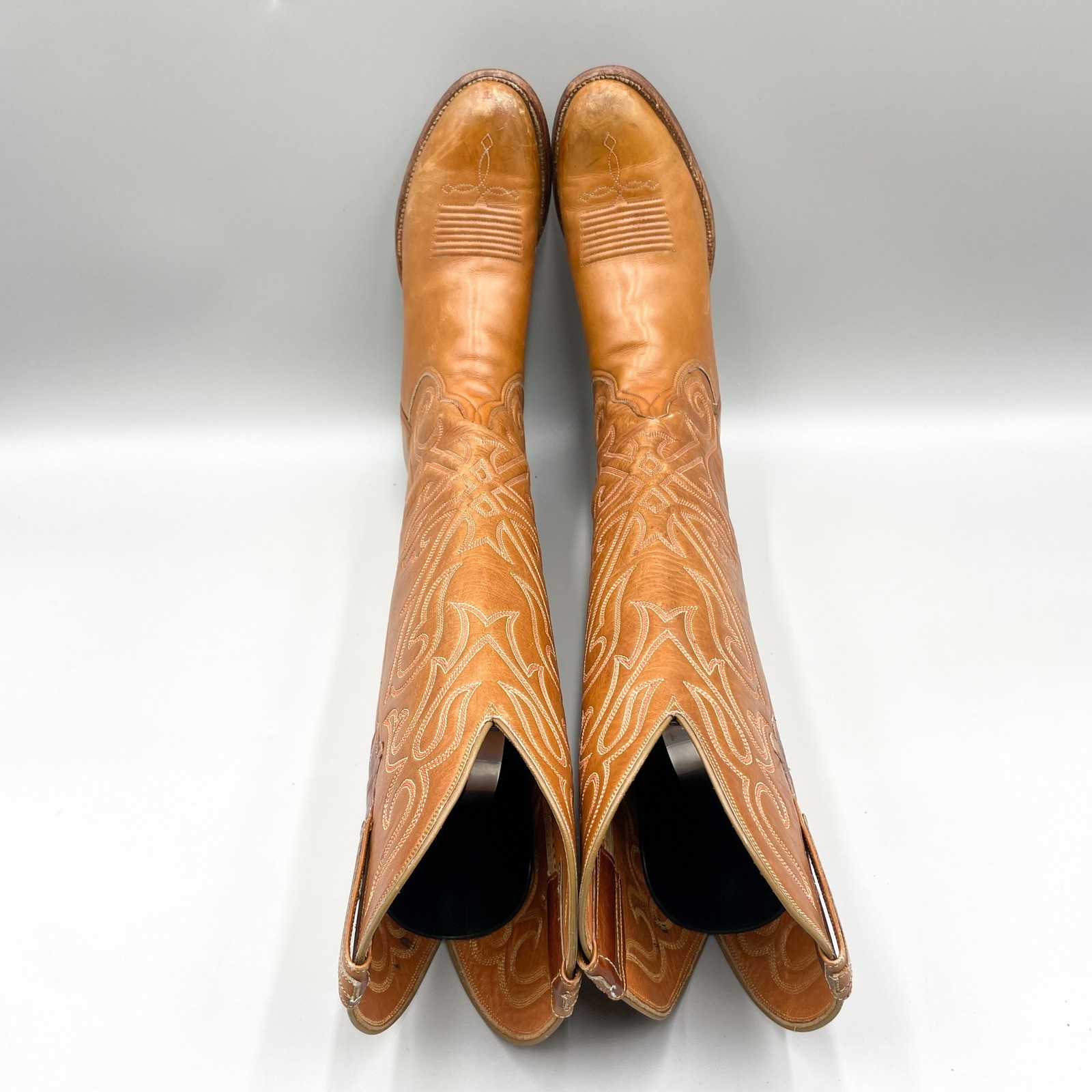Vintage Lucchese Womens 6B Tan Leather Tall Western Cowboy Riding Boots Coastal