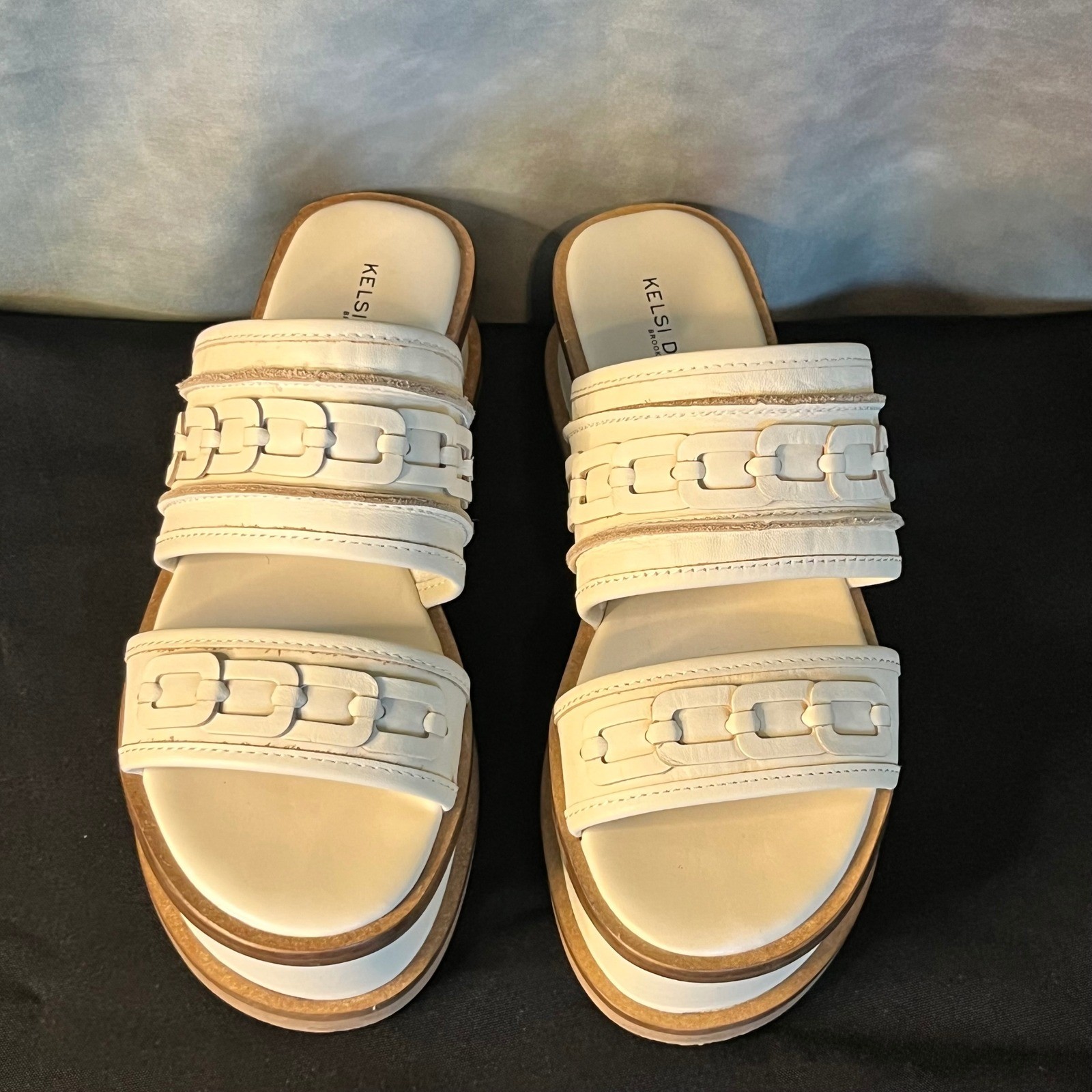 Kelsi Dagger Brooklyn Drift Salt Platform Sandals White Leather Chain Detail