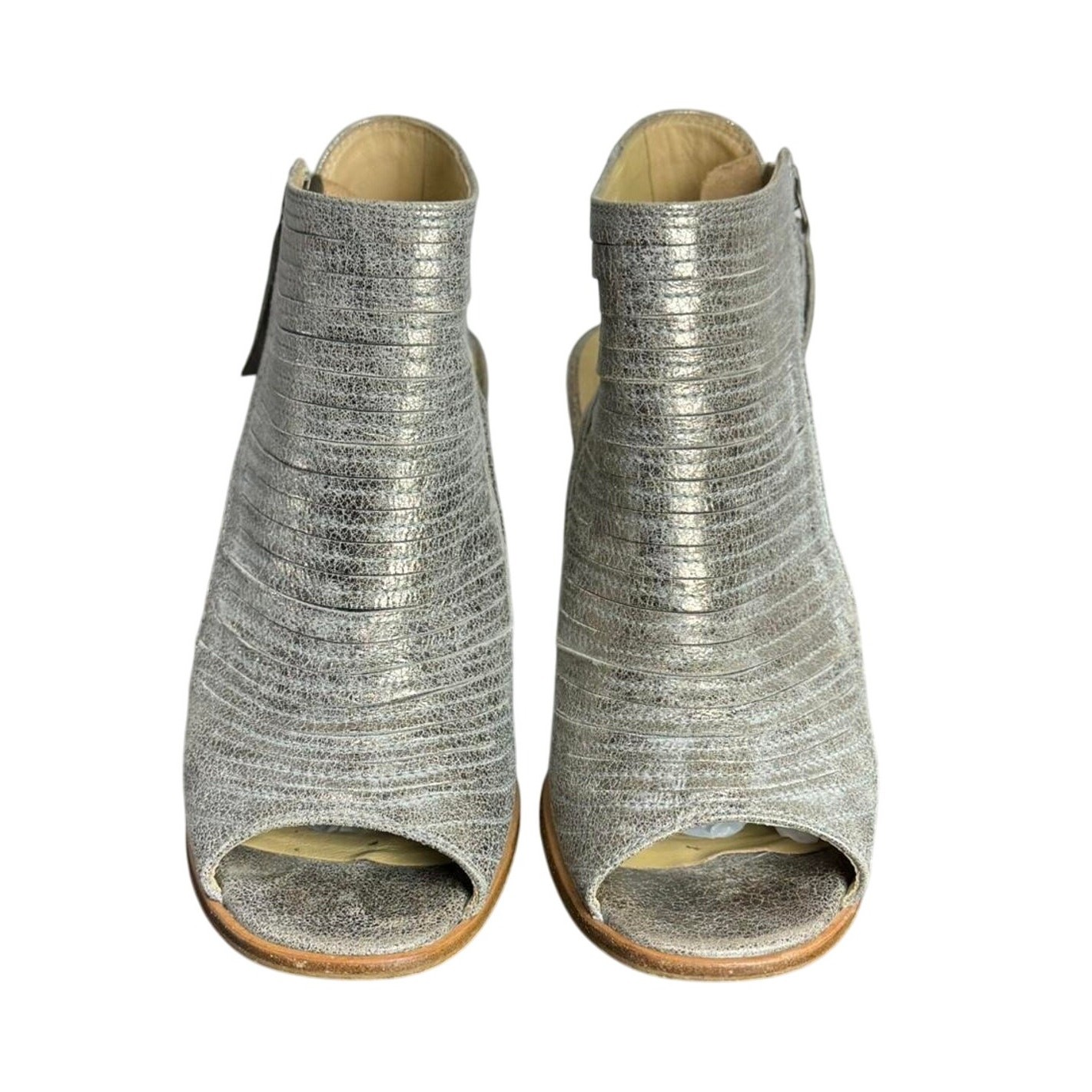 Women’s Paul Green Cayenne Goldish-Silver Leather Peep Toe Heels