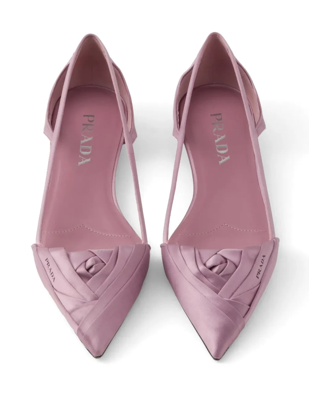 PRADA Satin Cut-Out Pointed Toe Ballerina Flats Rose Pink/ Women’s EU 40