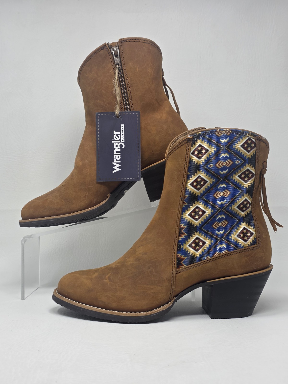 Wrangler Womens Brown Leather Tapestry Western Ankle Boots KWB0006 Size 6.5 B