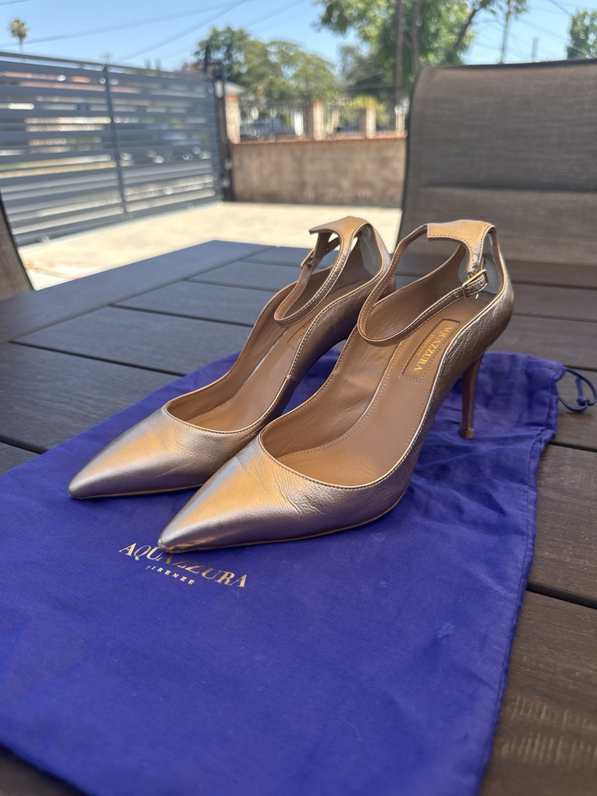 Aquazurra Gold Leather Heels