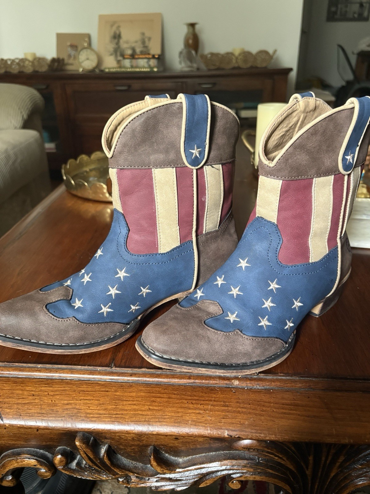 ROPER FLOTUS Shorty (Brown) Women’s Cowgirl Boot American Flag – Size 9