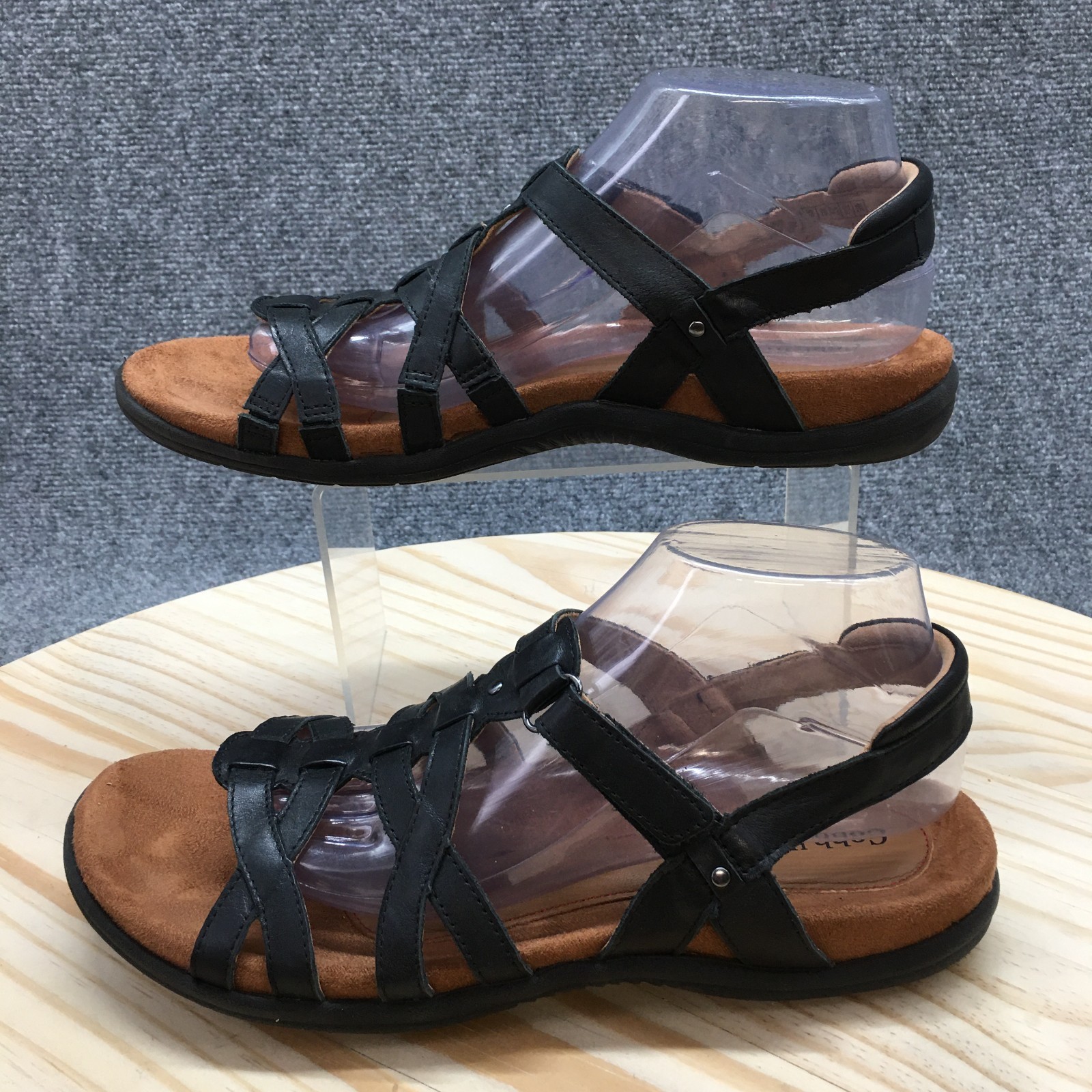 Cobb Hill Sandals Womens 10 N Ruby Strappy Slingback Flats CI7777 Black Leather