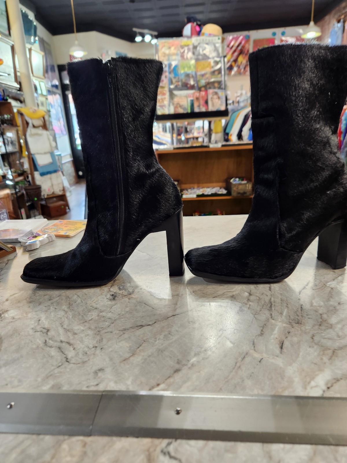 Vintage Y2K Black Pony Hair Fur Ankle Boots Made in Brazil Womens Size 10
