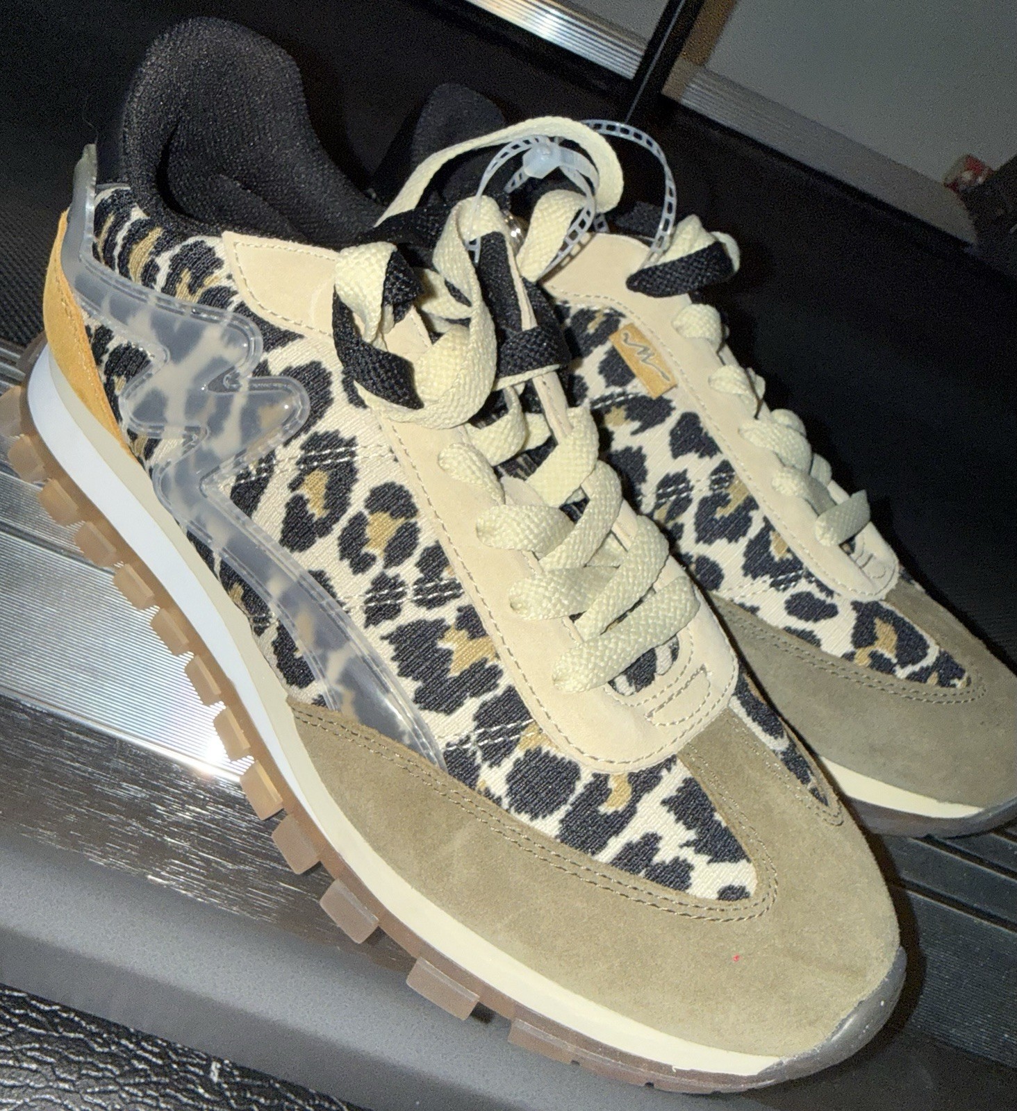 Marc Jacobs The Jogger Women’s Beige/Black Low Top Lace Up Leopard Sneakers