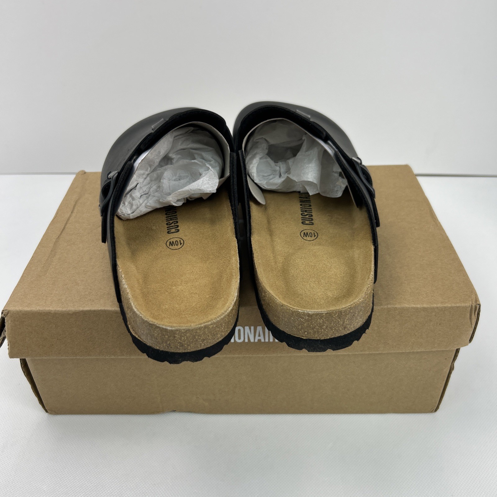CUSHIONAIRE Women’s Hana Cork footbed clog/ Black – Size 10W