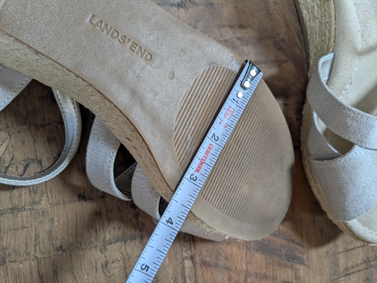 Lands’ End Espadrille Wedge Sandals, Silver Beech, Size 10