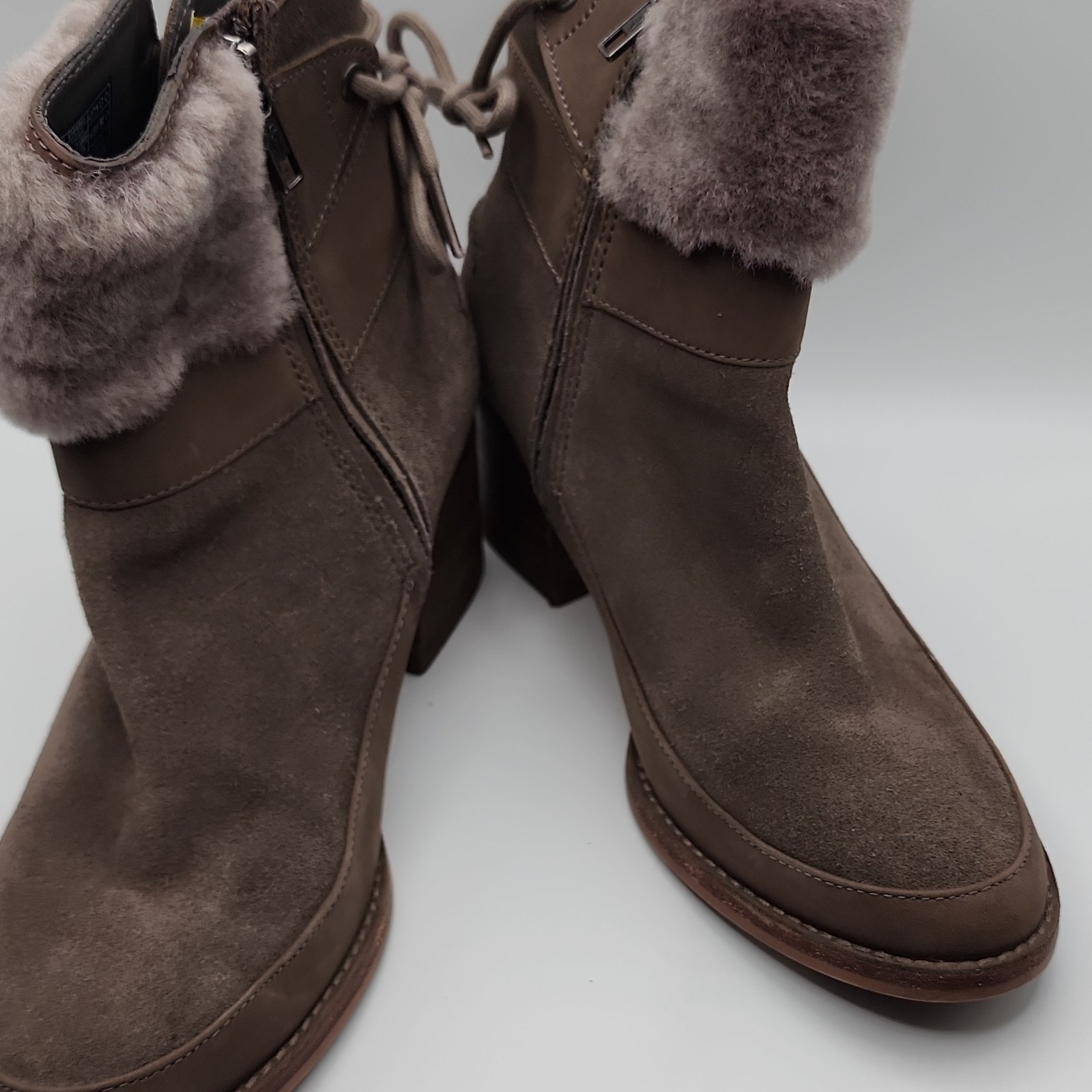 UGG Womens 8 Brown Suede Shearling Lined Faux Fur Trim Ankle Boots 1104863