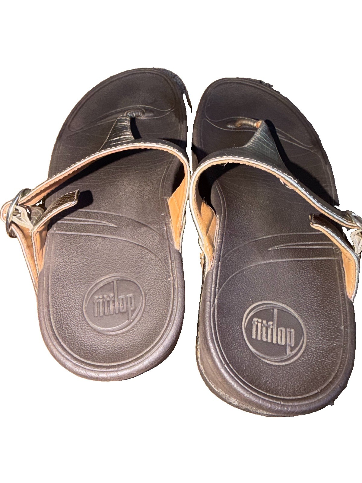 FitFlop Boogaloo 350-012 Metallic Pewter Leather Thong Sandals US 5 EU 36