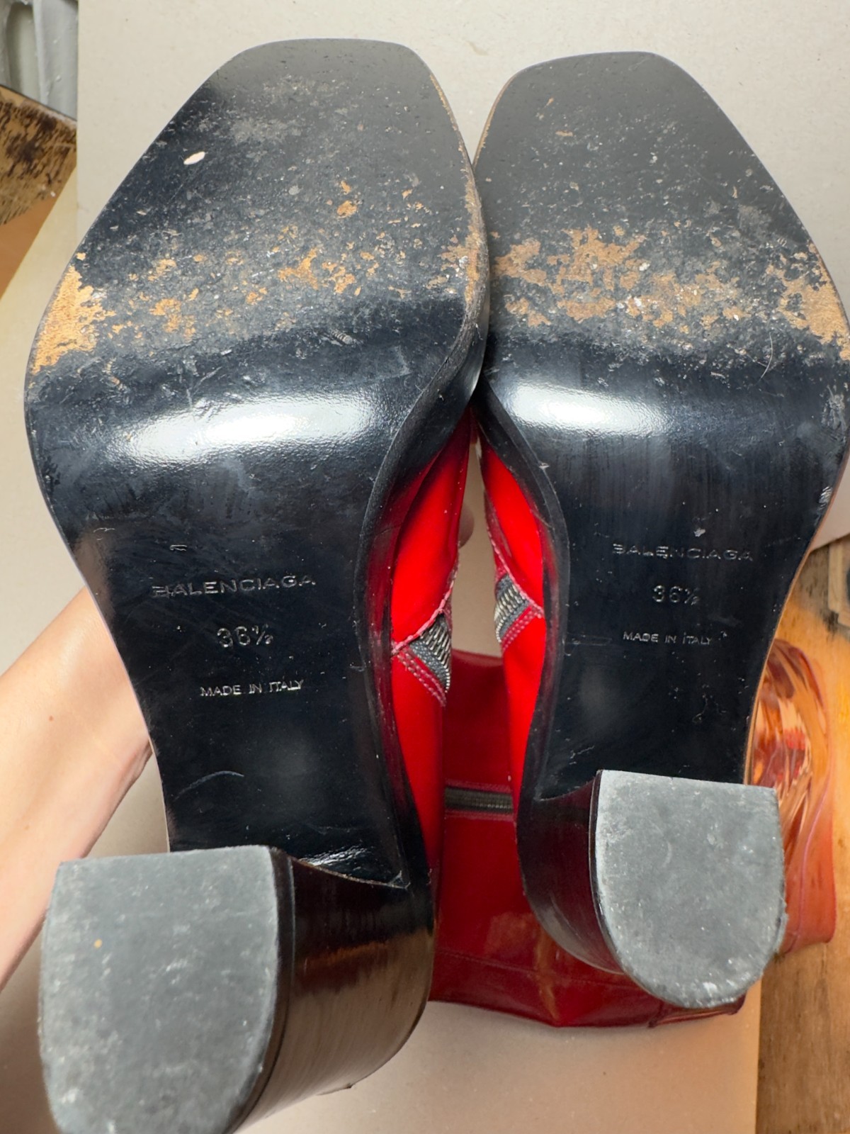 Vintage Balenciaga Red Patent Leather Knee High Boots Block Heel Woman