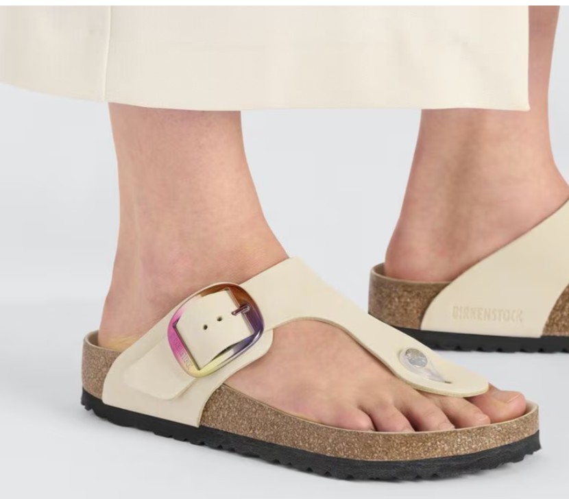 Birkenstock Gizeh Big Buckle Nubuck Leather Ecru Ivory Size 40 Regular Wide