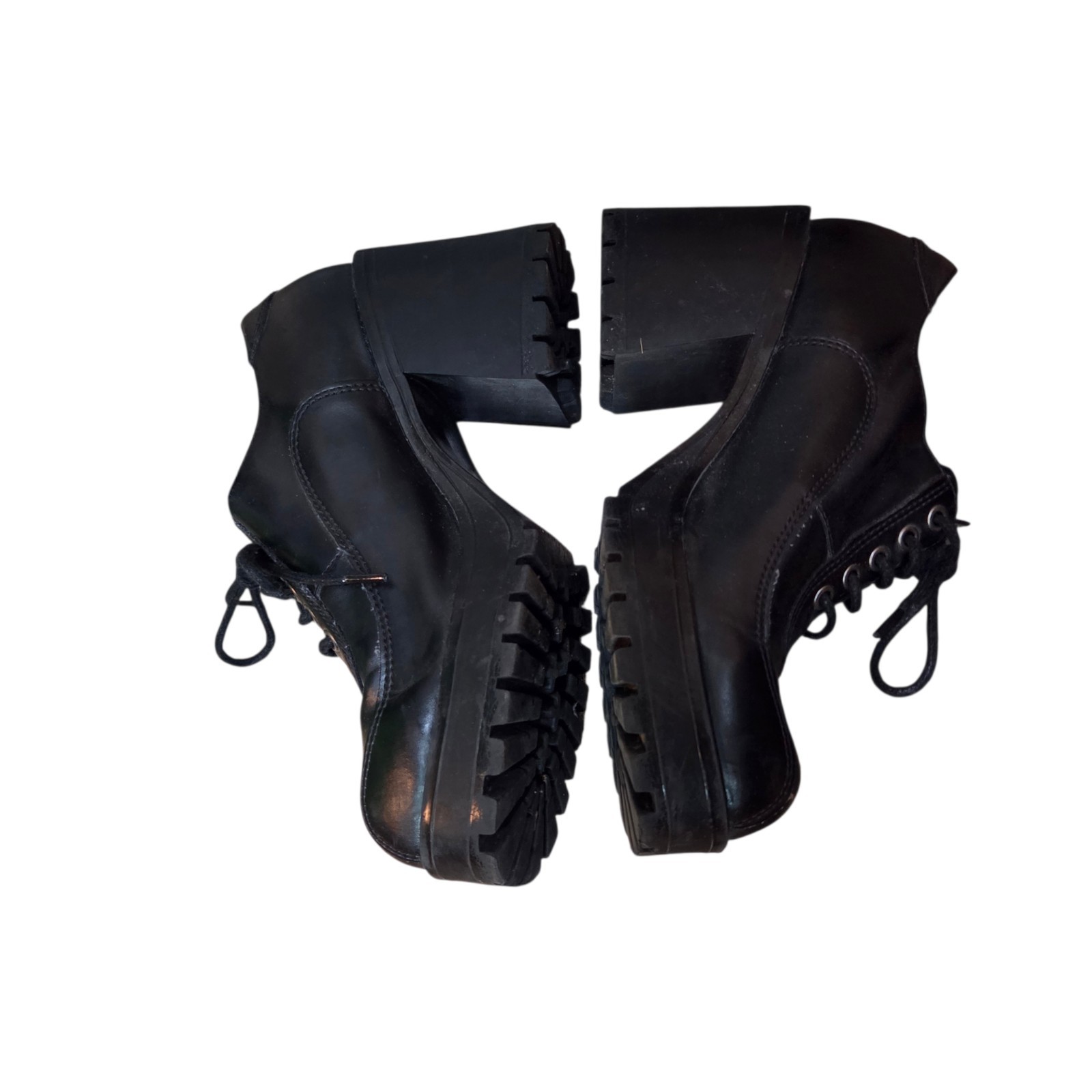 Vintage Mudd Black Faux Vegan Leather Chunky Heel Platform Oxford Sz 7.5 Y2K 90s