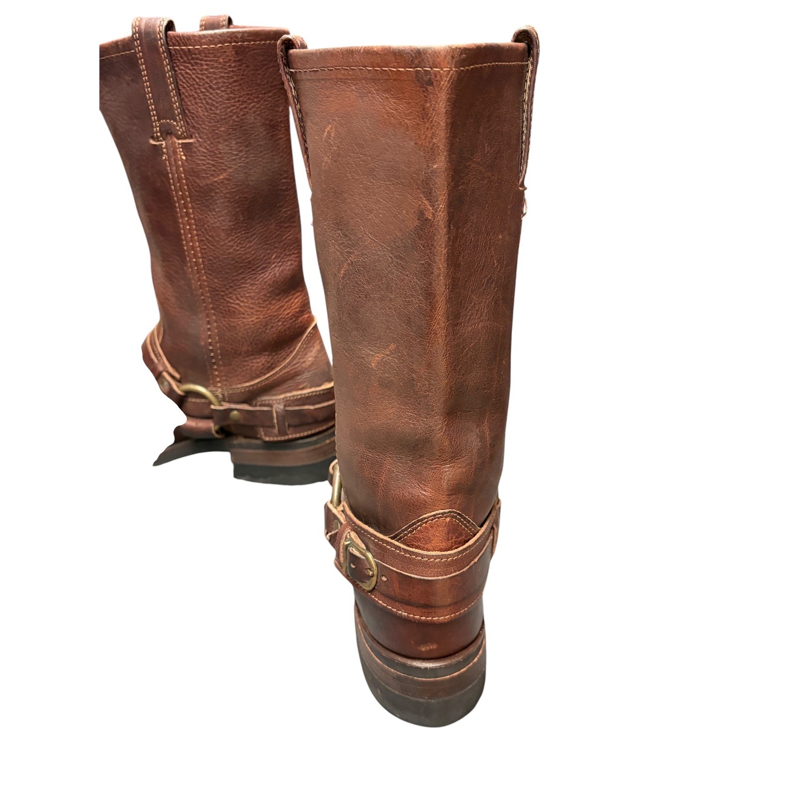 Vintage Frye Brown Leather Belted Harness Boots 77250 Pull On O-Ring Size 8
