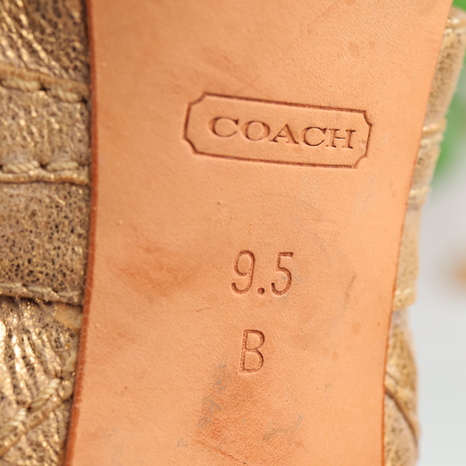 Coach Womens Brynne Sandals Size 9.5 Gold Leather Strappy Platform Heel Shoes