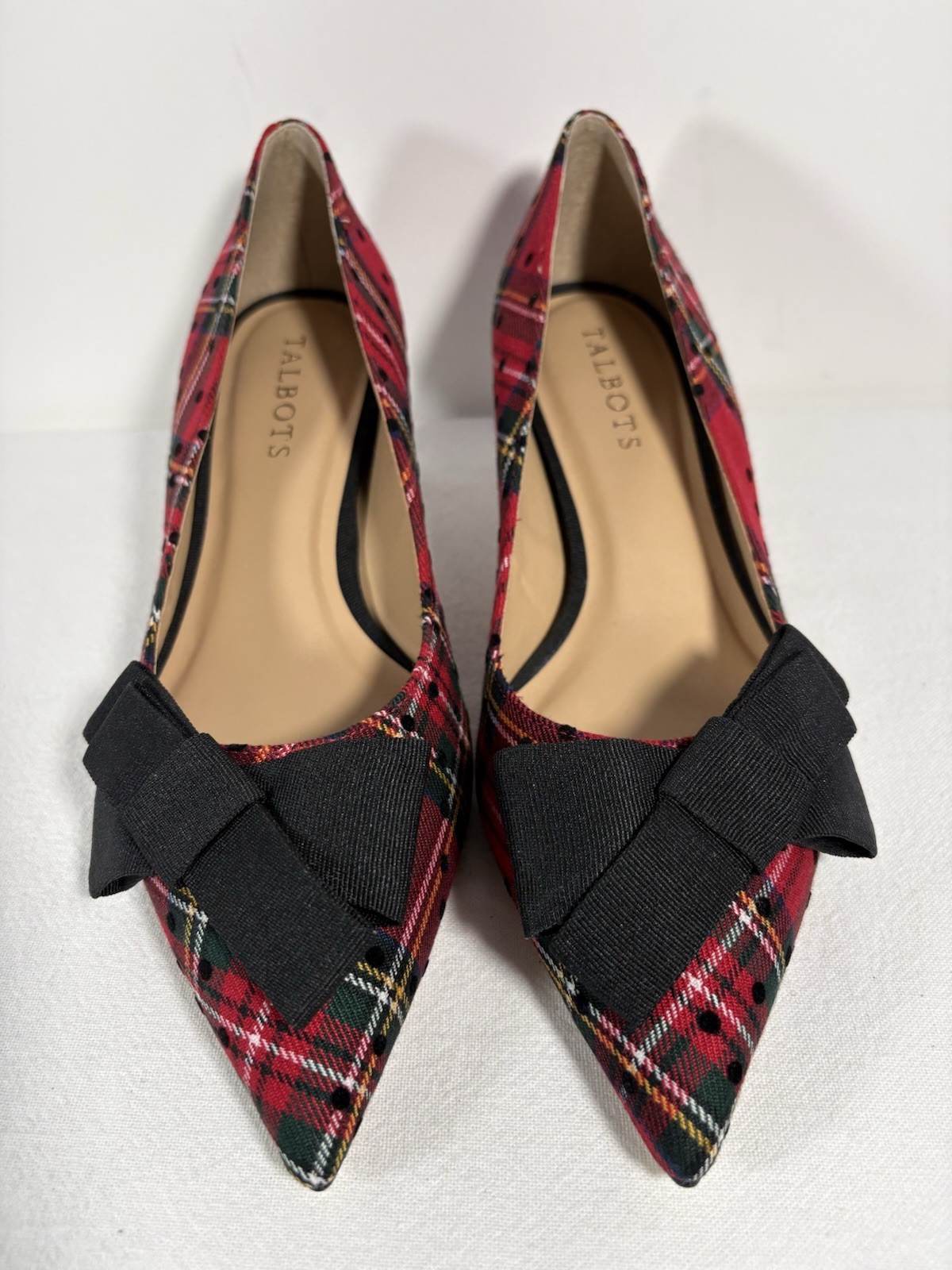 NIB Talbots ERICA Red Tartan Plaid/Bow Kitten Heel Pumps 7 M
