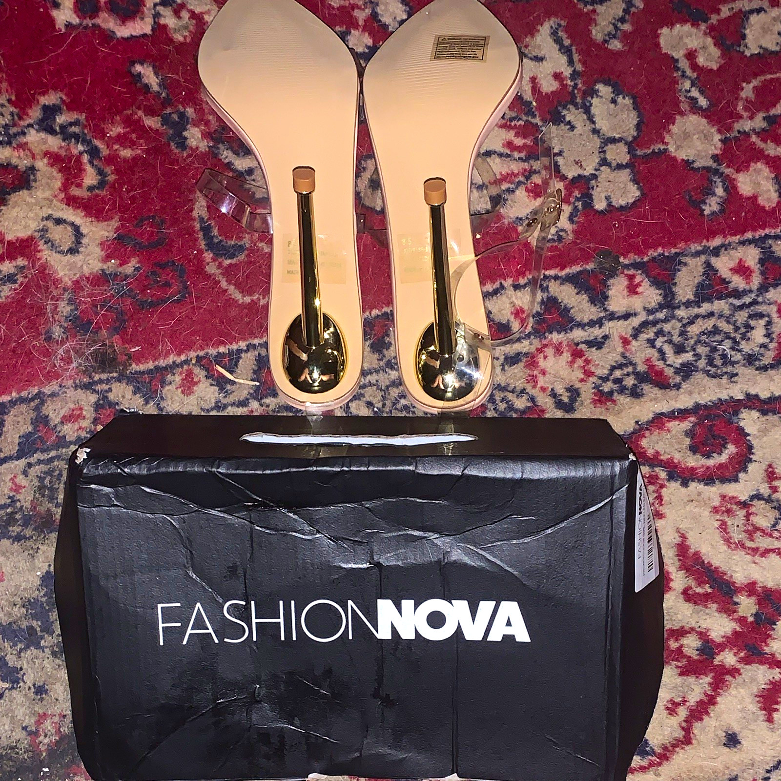 Fashion Nova Nude/Clear Strappy Stiletto Heels Pointed Toe Buckle 8.5