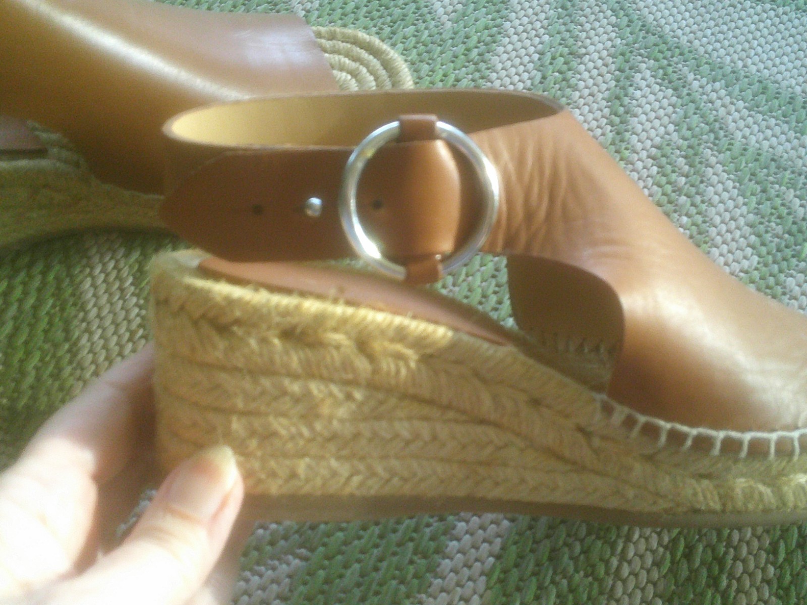 Rag & Bone Tan Leather Calla Espadrille Sandals O-ring Buckle 37.5 US 7.5 NWOB