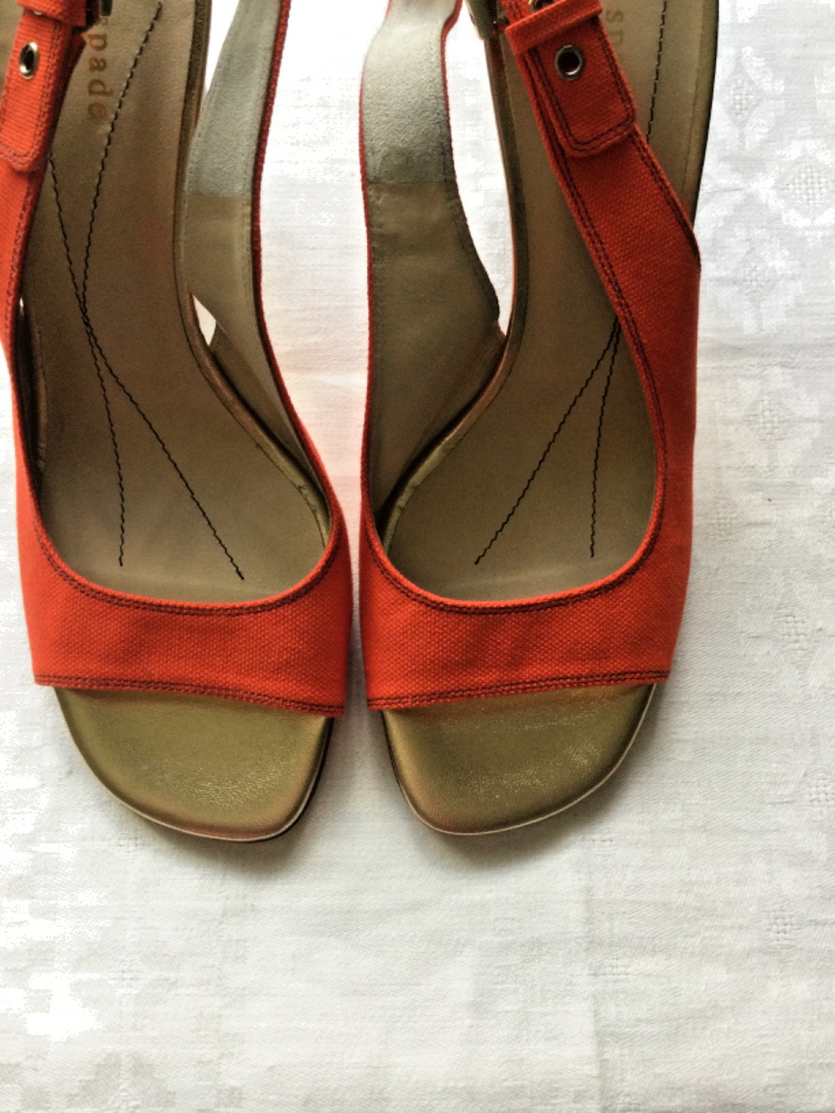Kate Spade Womens Sophie Sandal Sz 8 Coral Orange Slingback Wood Column Heel