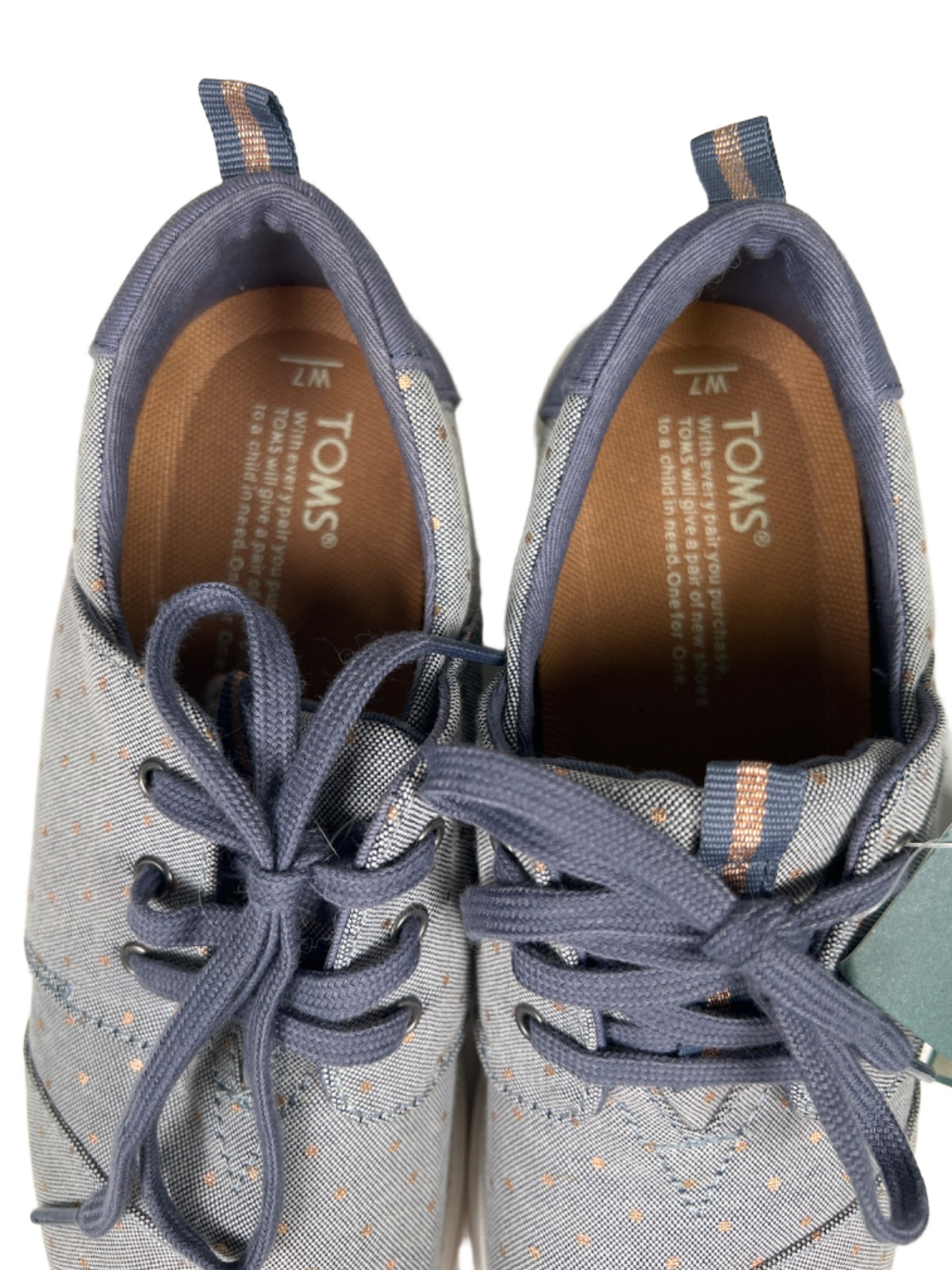 Toms Women’s Blue Del Rey Chambray Metallic Polka Dot Lace Up Sneakers – 7