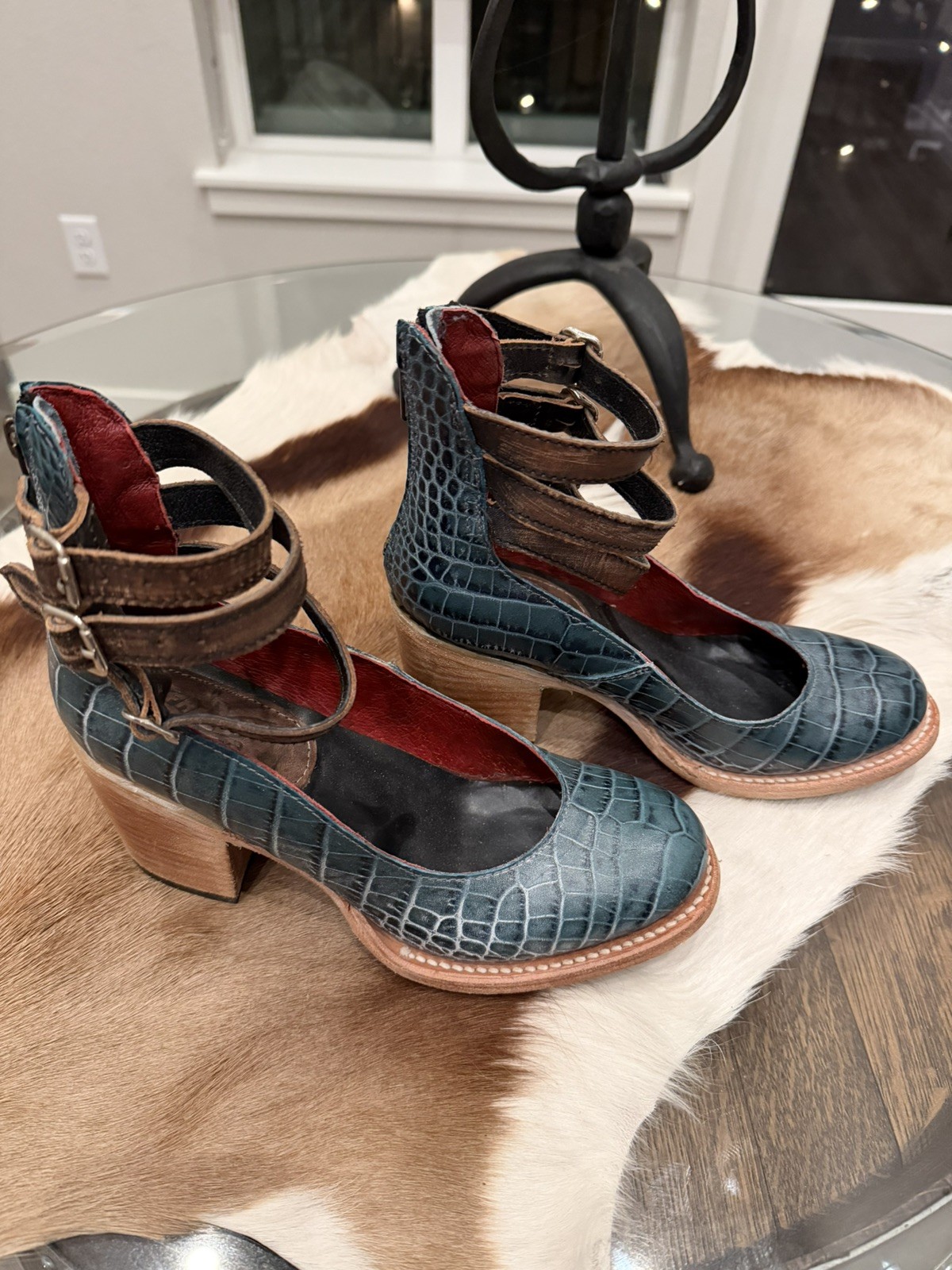 Freebird by Steven Randi Turquoise Leather Ankle Strap Shoes Women’s Boho US 7
