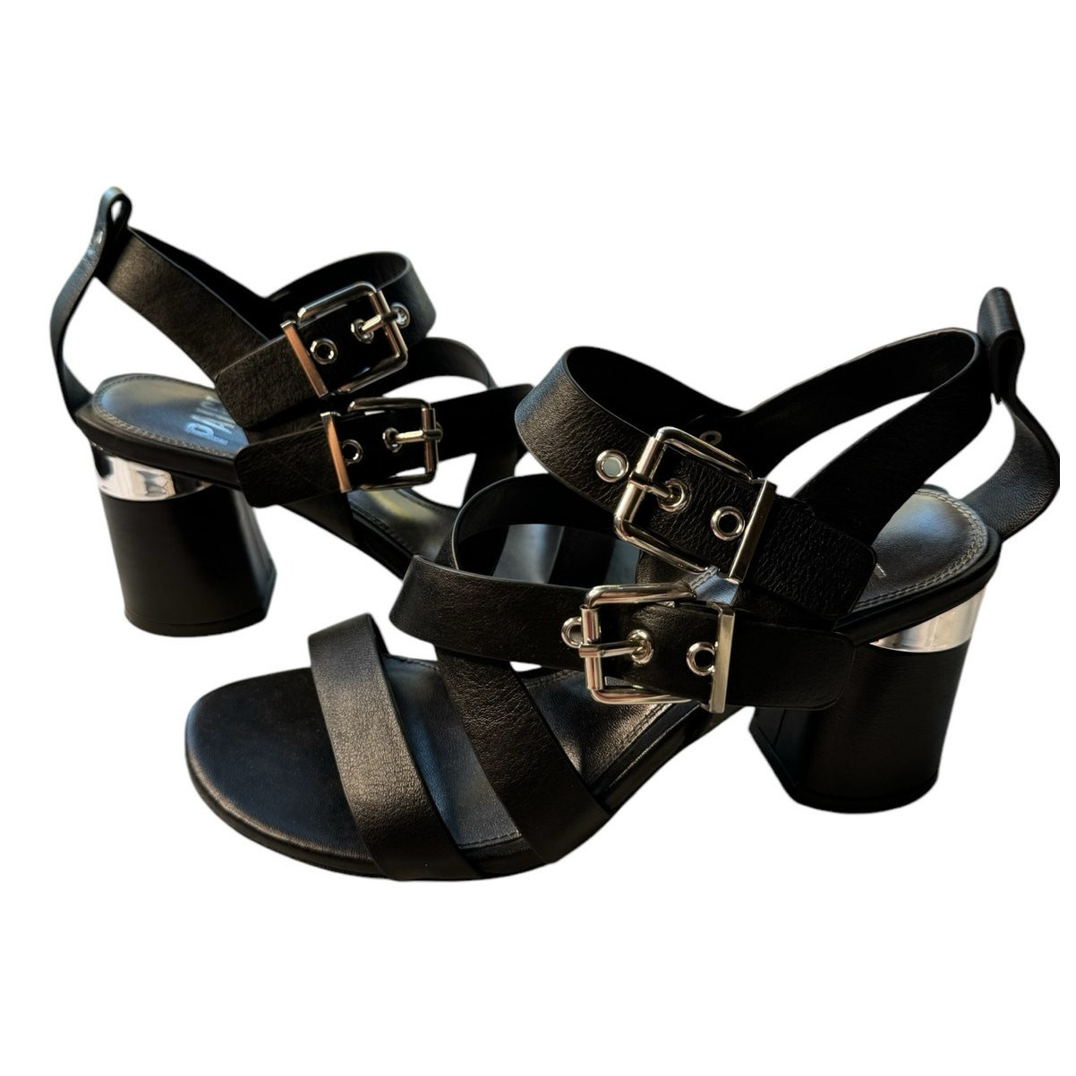 Womens Paige Black Leather Strappy Sandals Cocktail Party Block Heel Size 5.5