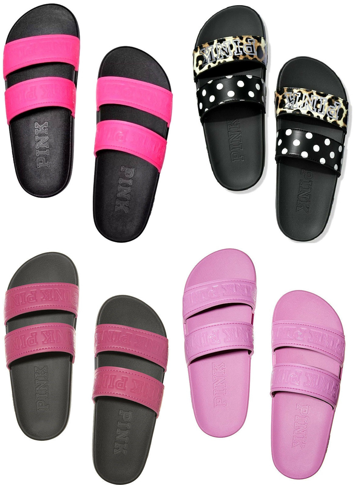Victoria’s Secret Pink Double Strap Slides Sandals Pink Leopard Snake S M L
