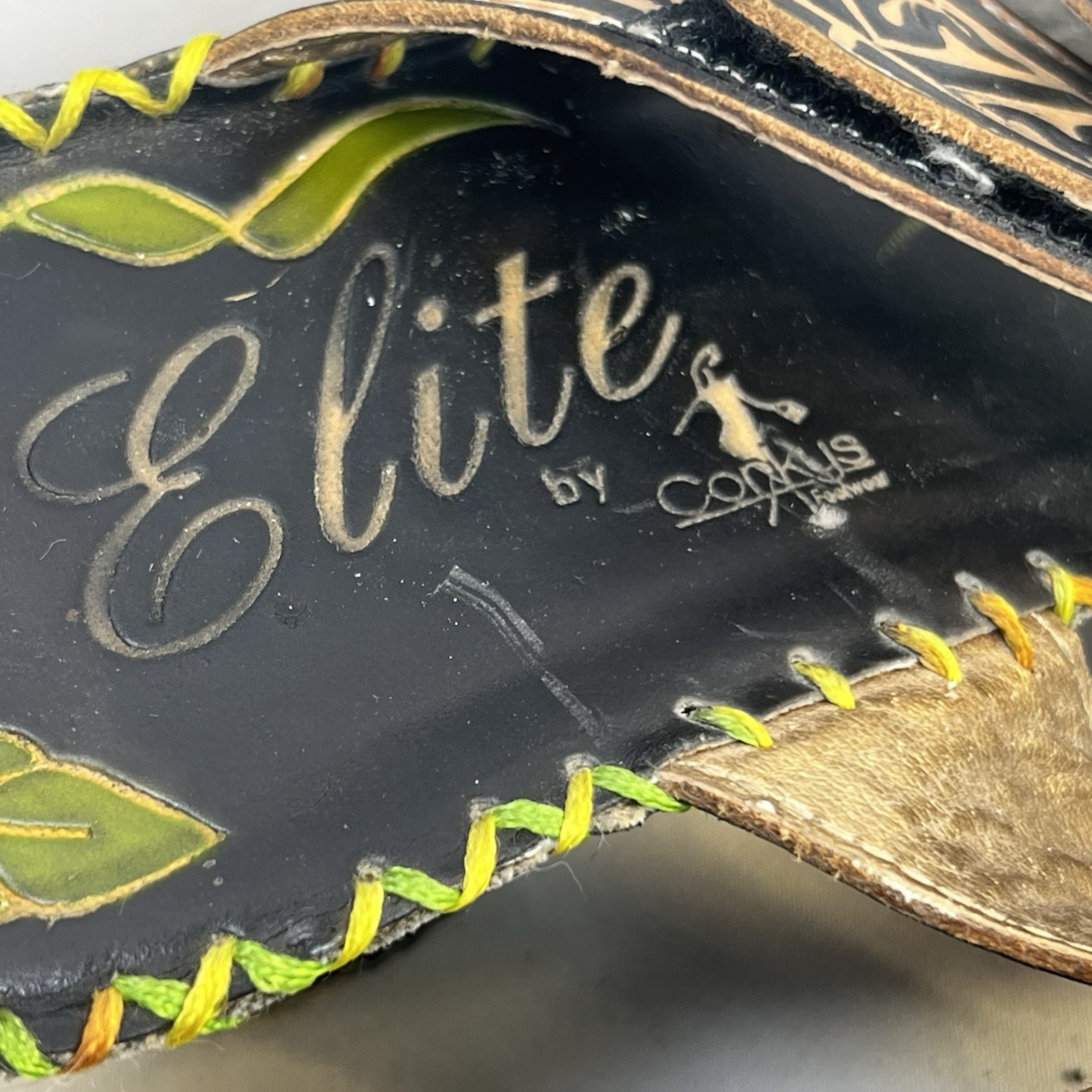 Elite by Corkys Kalua Floral Leather Sandal Size 10 Black Green White Brown