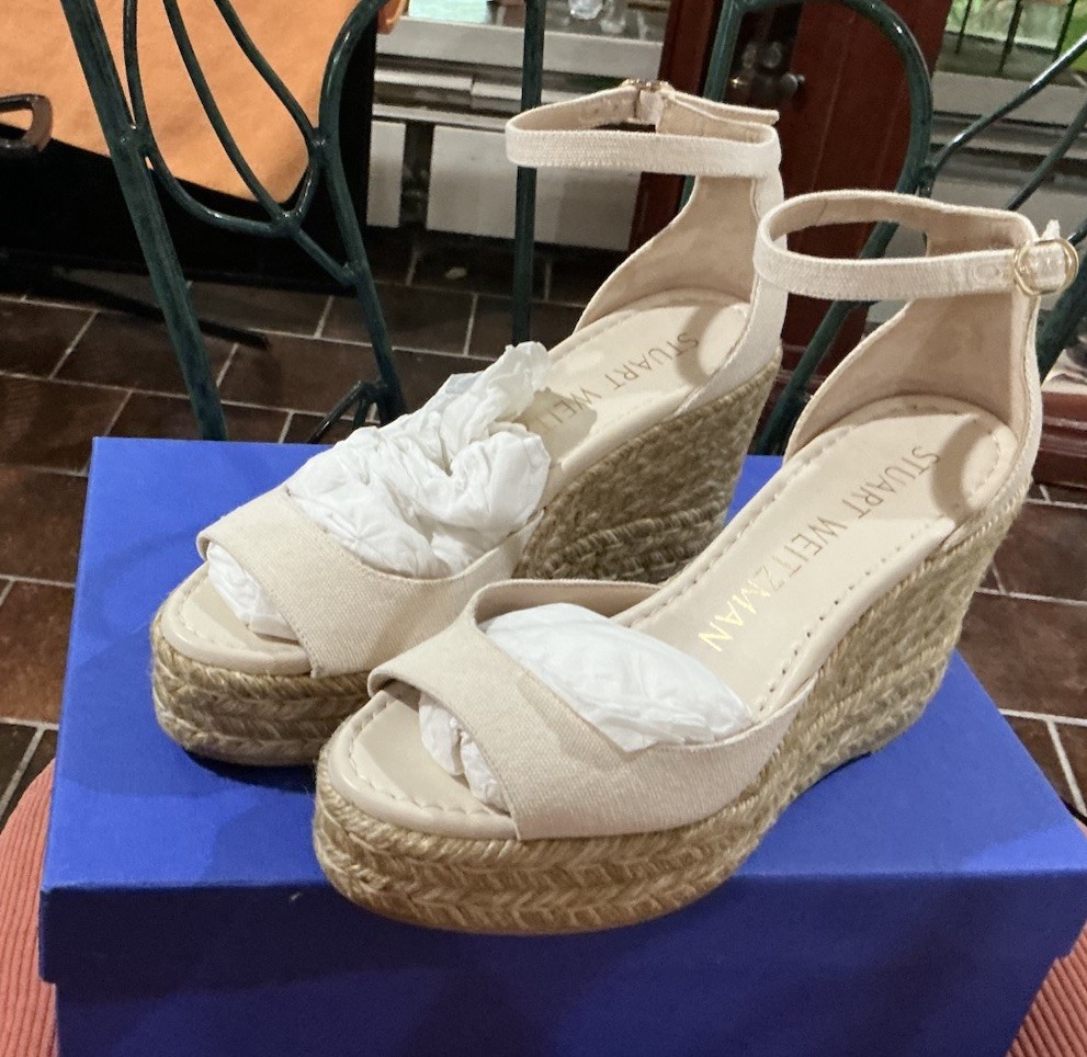 Stuart Weitzman 4” Beige Strap Wedge Sandal Size 6.5