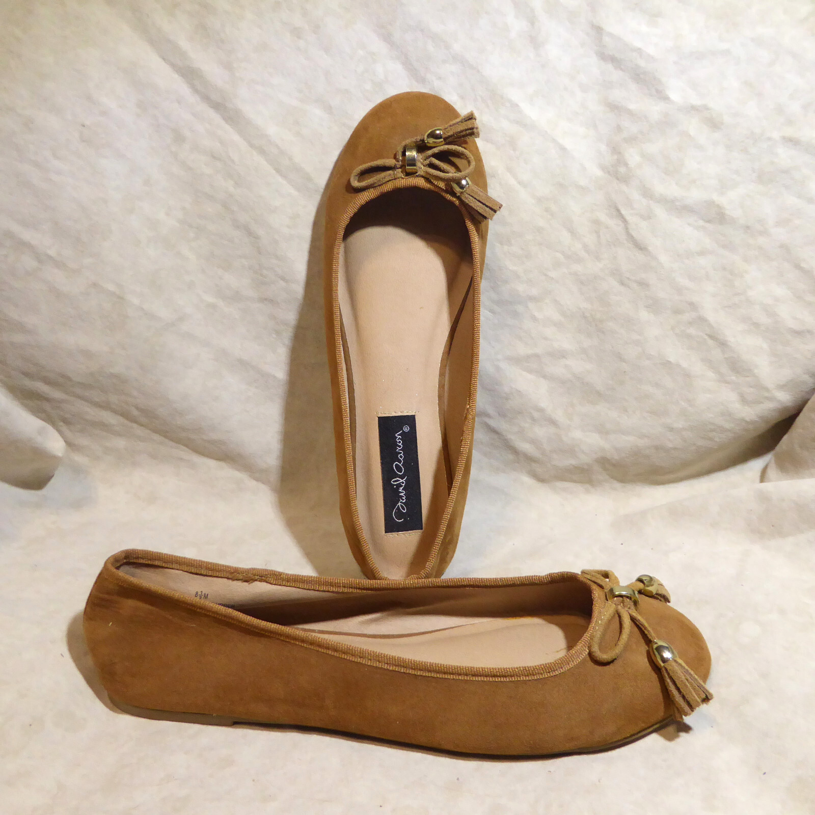 🩰 David Aaron Ballet Flats sz 8.5 M Butterscotch Brown Suede; Tasseled Bows
