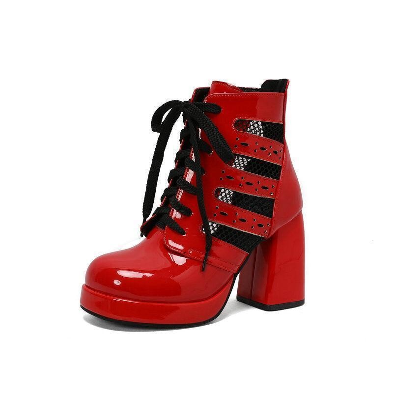 Women’s Faux Leather Mesh Lace Up Sandals Dress Casual Club Formal Ankle Boots