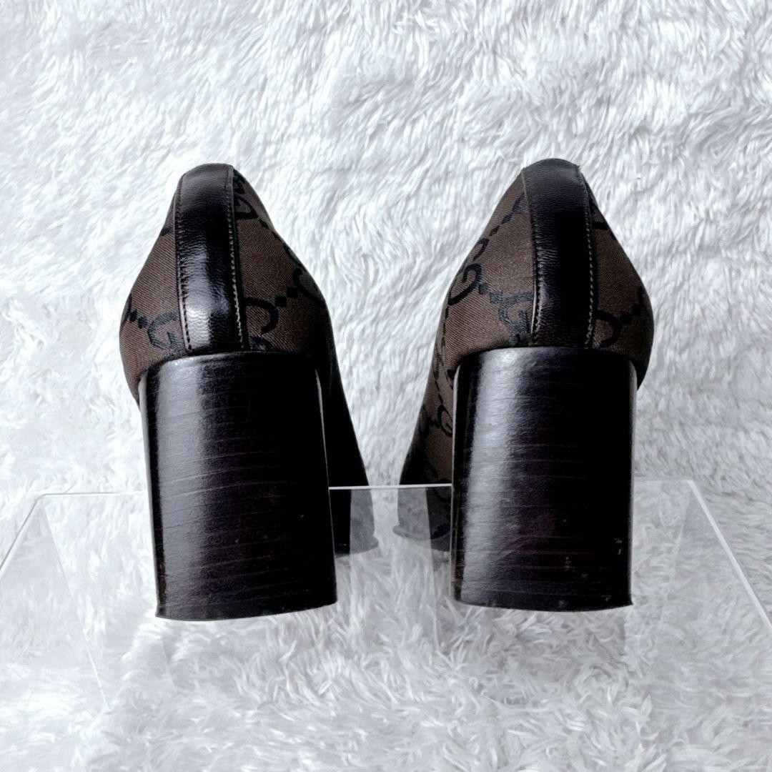 Rare GUCCI GG Pattern Brown Square Toe Heels Shoes 35.5 C 22.5cm US 5.5