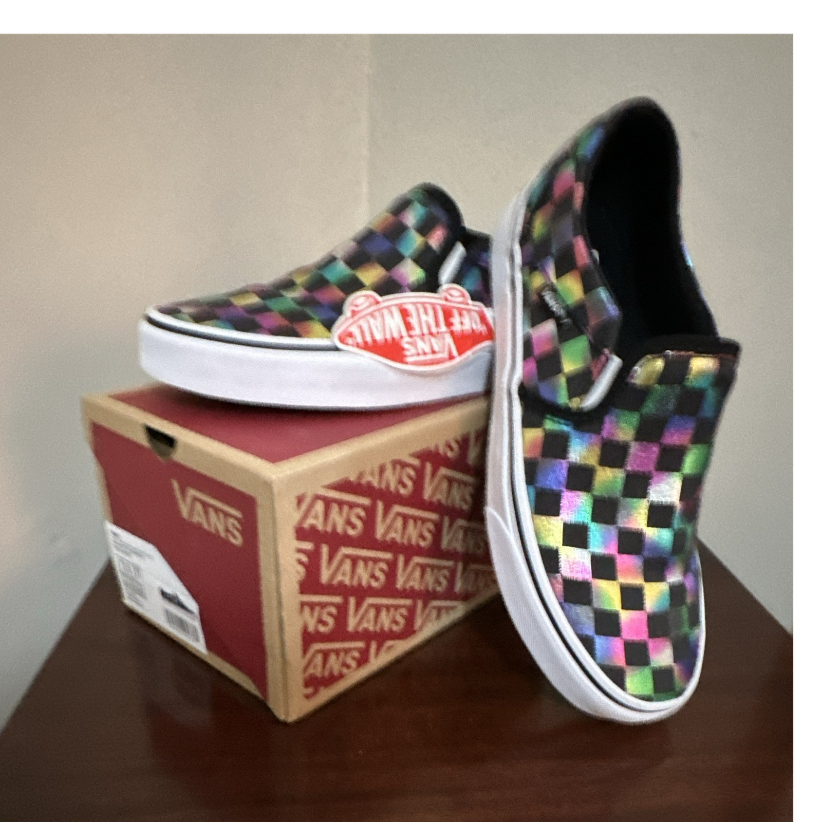 VANS Asher Slip-On Checker Check Sneaker Multicolor/Black Low Top VN0A45JM2H