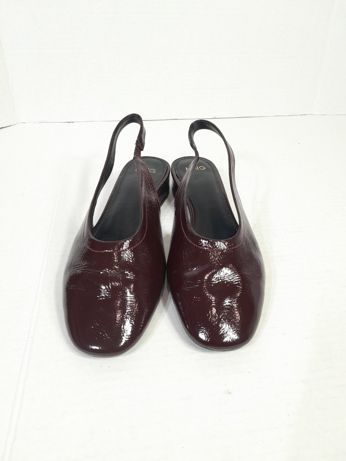 MANGO MNG Kitten BLoCK HEELS SLINGBACK Round Toe SHOES SZ 6.5 37 Burgundy