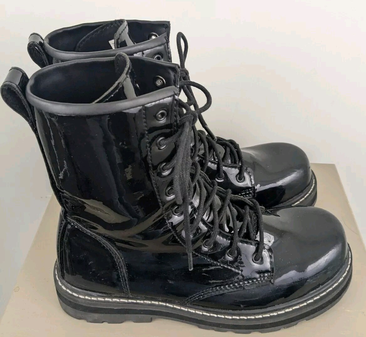 Avenger Fortune Work Boots Patent Combat Womens 9.5 Black Hi Lace Up Grunge Punk