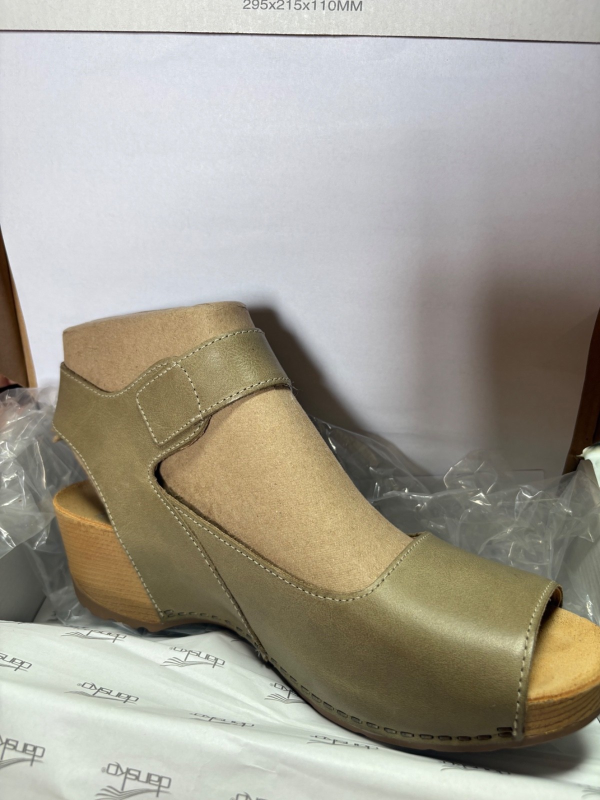 Dansko Burnished Calf Leather Wedge Sandals Tiana Khaki size EU 41, US 10-10.5