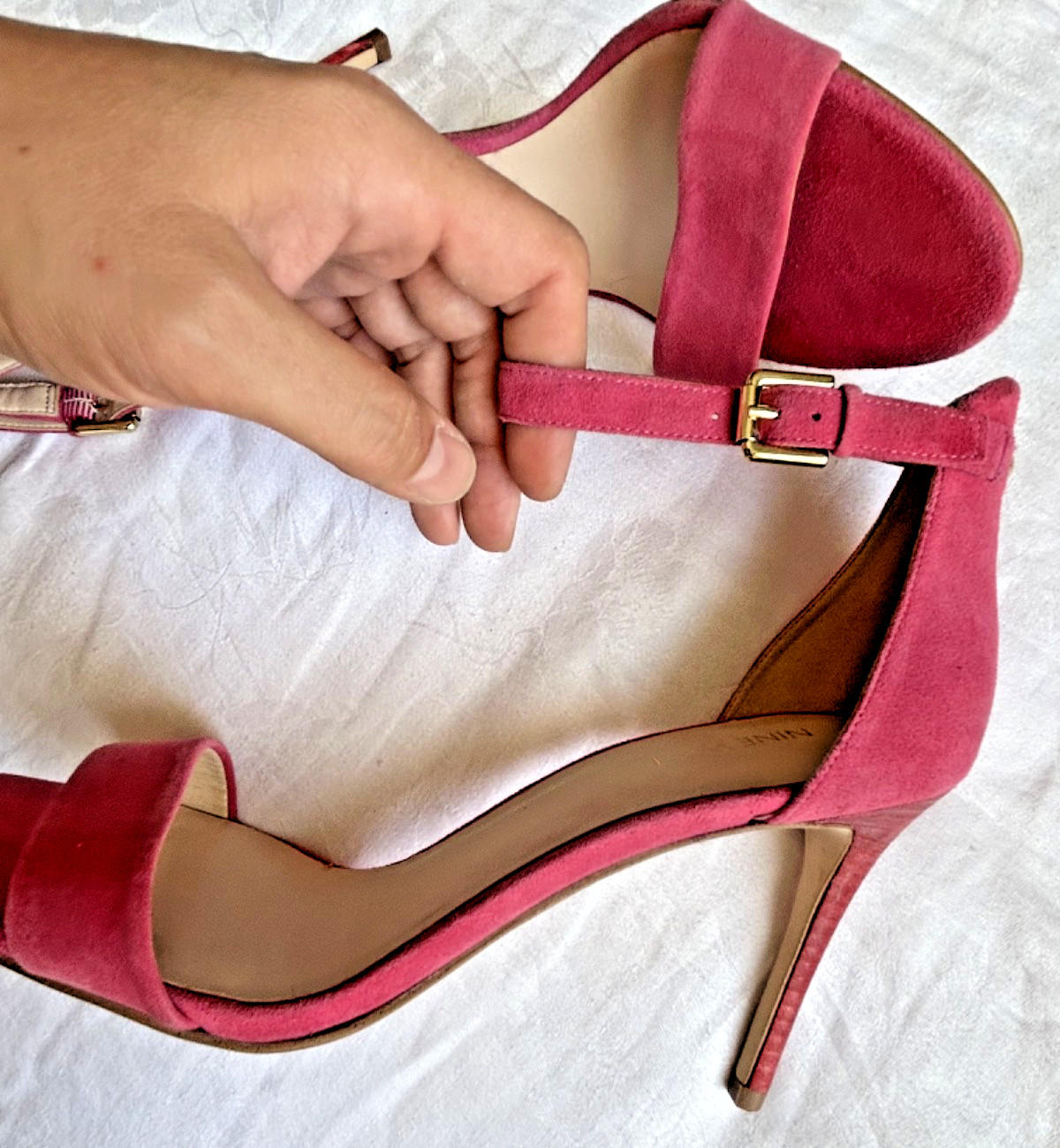 NINE WEST Fuchsia Pink Leather Strapped Heels Sandal Stiletto Heel Womens 11M