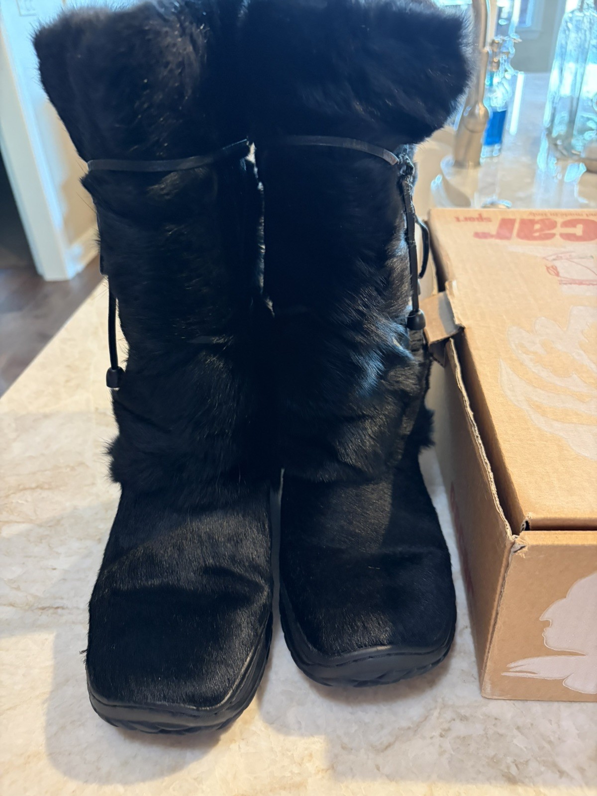 Oscar Sport Christina Black Fur Boots Womens 41 EU 9 US Pull On Made in Italy