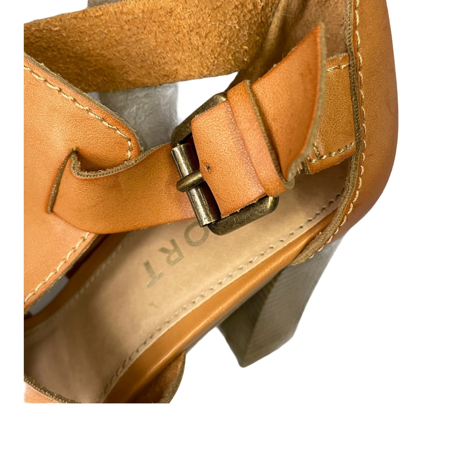 Report Womens Size 9 Tan Strappy Heeled Sandals 3.5in Heel Open Toe Side Buckle