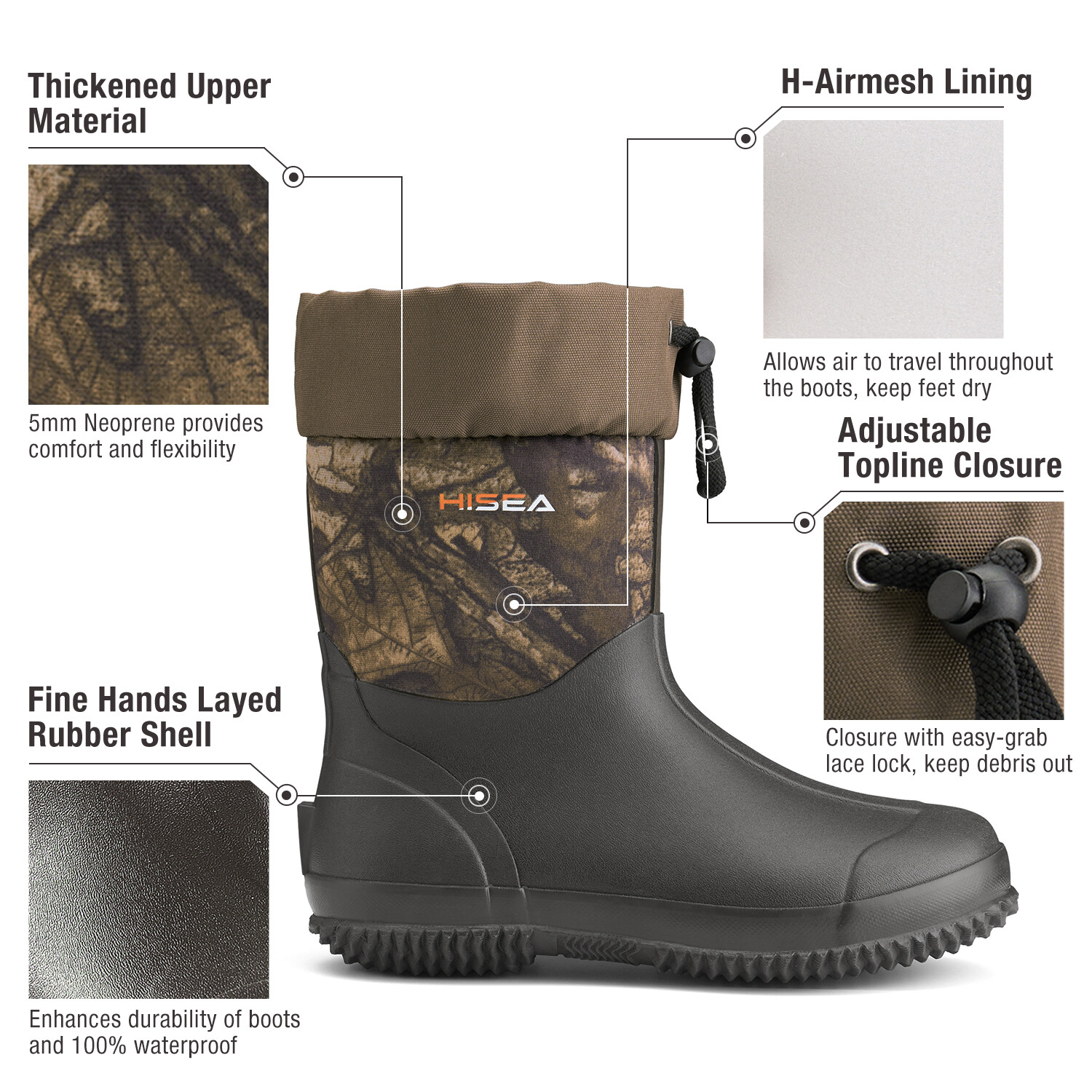 HISEA Women Garden Boots Ankle Neoprene Rubber Muck Mud Chore Working Rain Boots