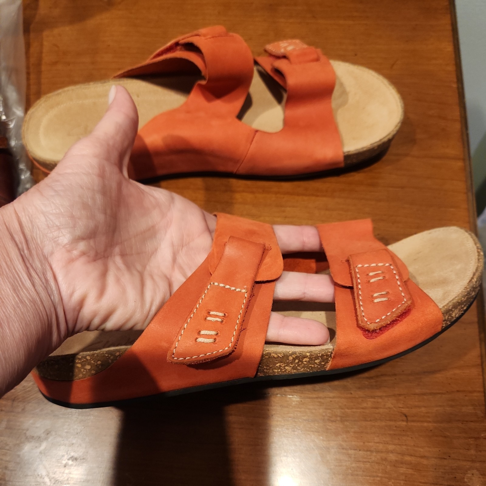 Clarks Artisan Burnt Orange Leather Double Strap Slide Sandals Women’s Size 10M