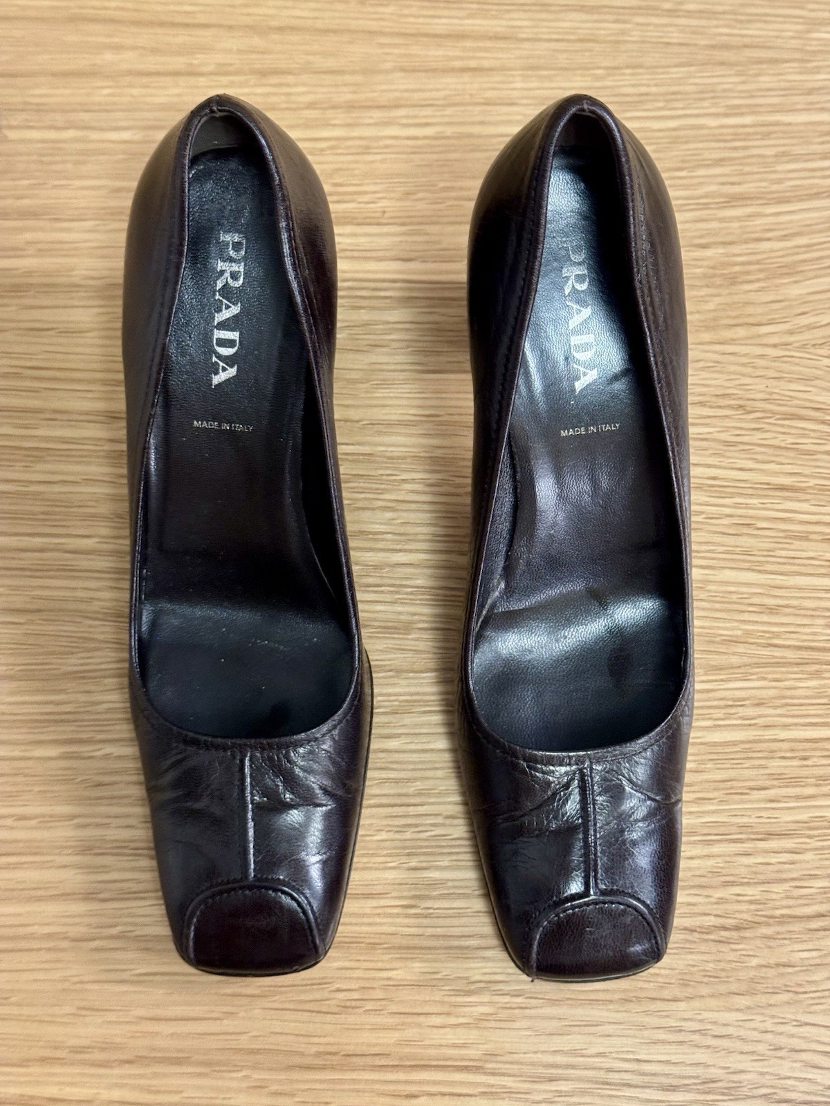 Prada Black Leather Square Toe Block Heel Pump, Women’s IT 36 / US 6, Y2K Shoes