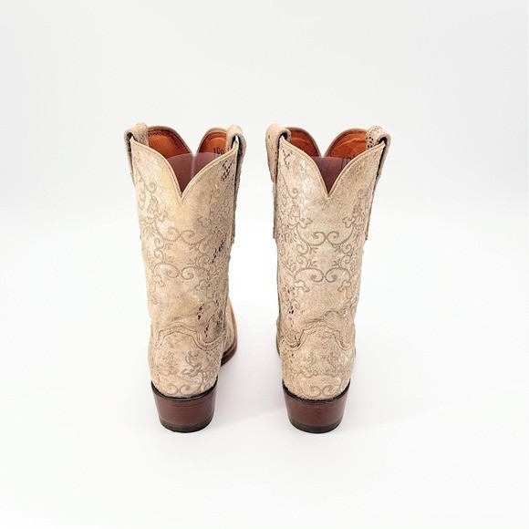 Lucchese 1883 N4738 Stone Suede Cowboy Boots Metallic Python Snip Toe Womens 7B