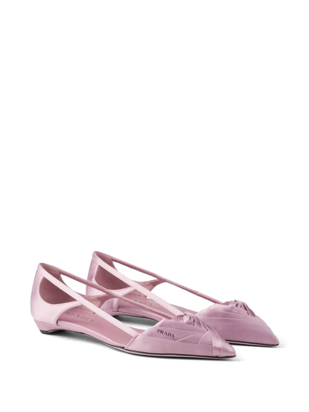 PRADA Satin Cut-Out Pointed Toe Ballerina Flats Rose Pink/ Women’s EU 40